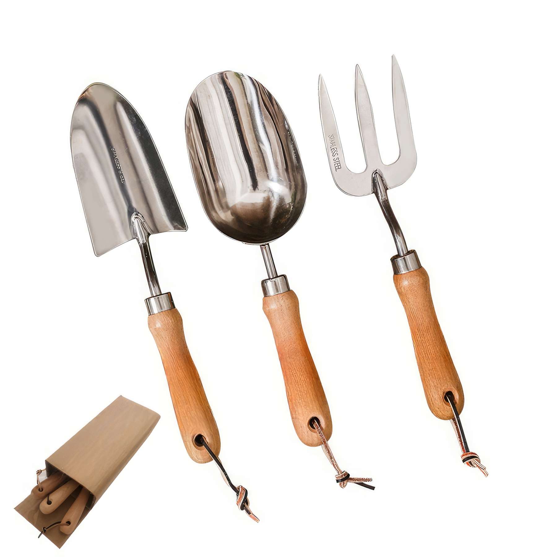 Custom Garden Tool Set - 3 PCS Stainless Steel Wooden Handle 2