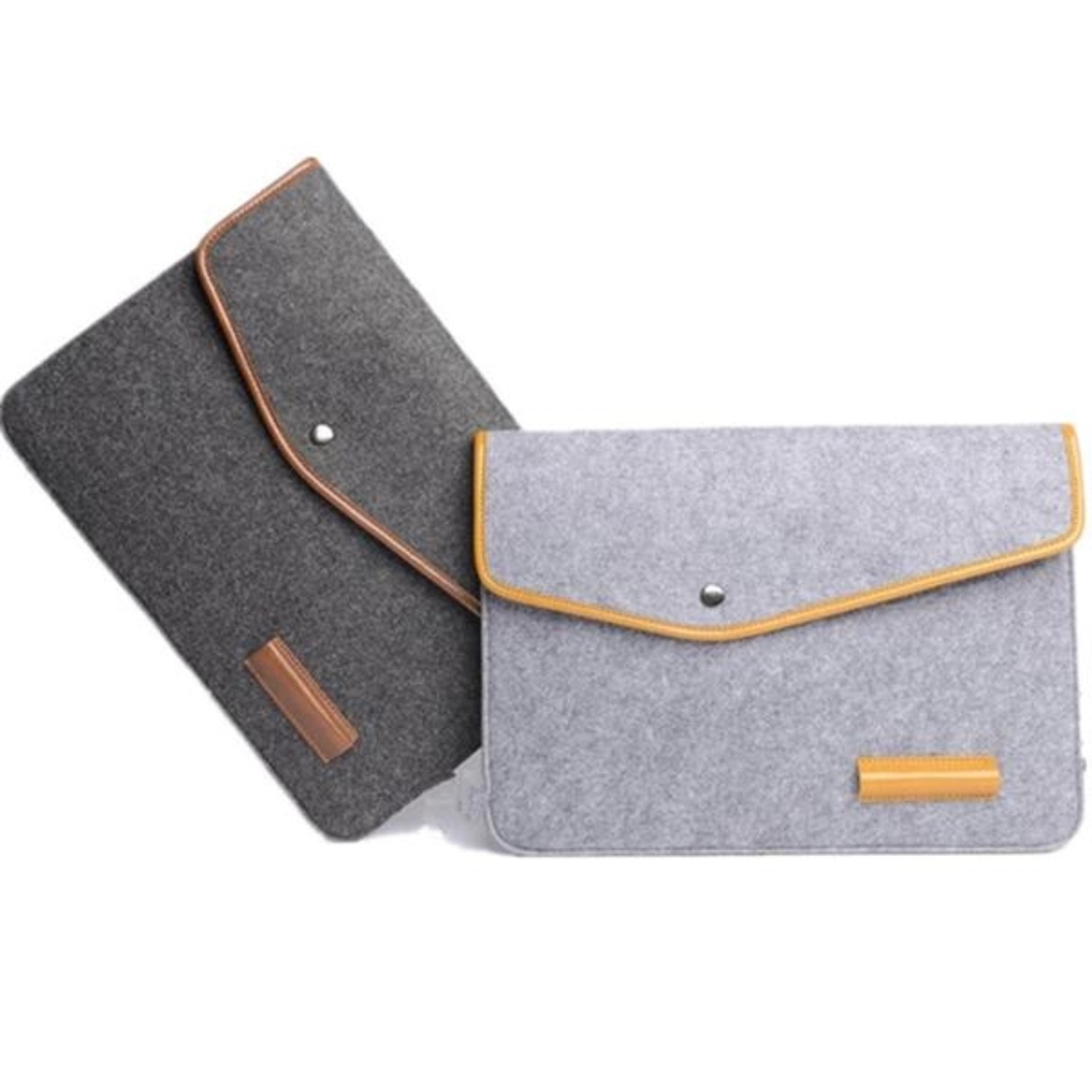 Felt Laptop Sleeve w/ Leather Rim Flip Top & Button Closure 2