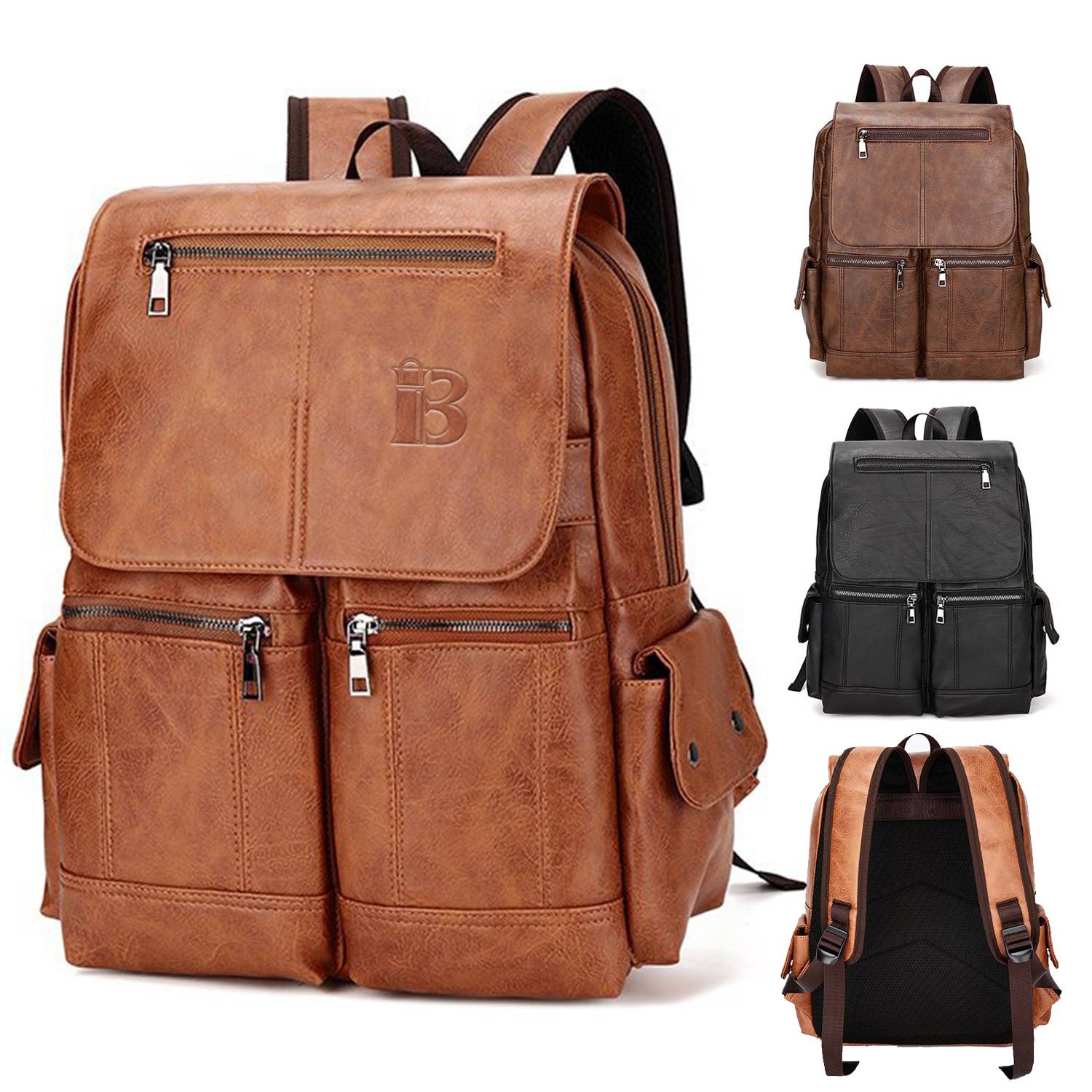 PU leather fashion simple business laptop backpack 1