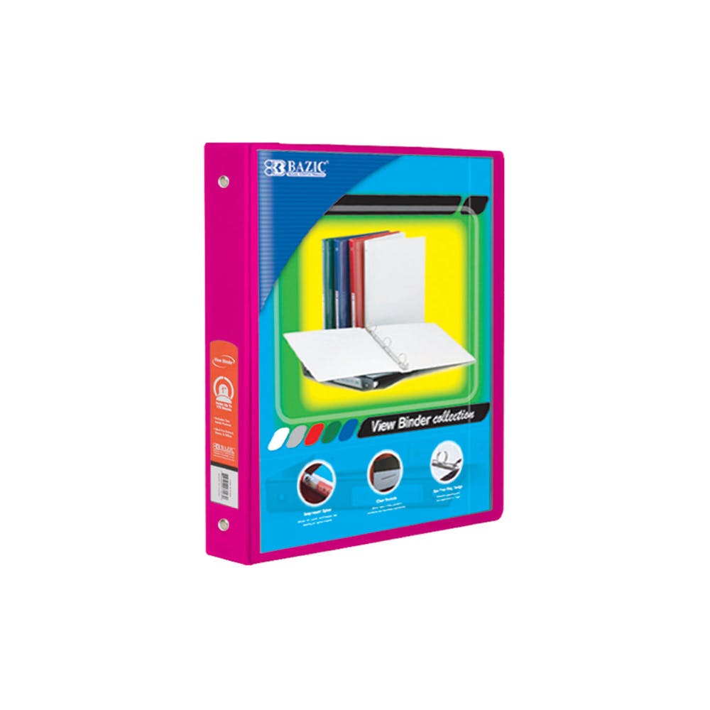 1" 3 Ring View Binders - Fuchsia 2 Pockets 1