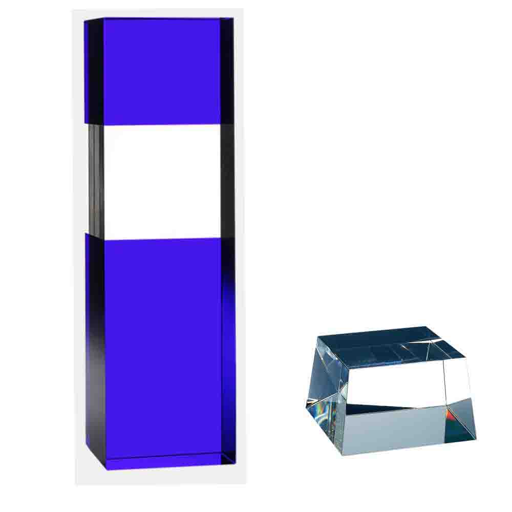 BLUE/CLEAR COLUMN OPTIC CRYSTAL AWARD 3