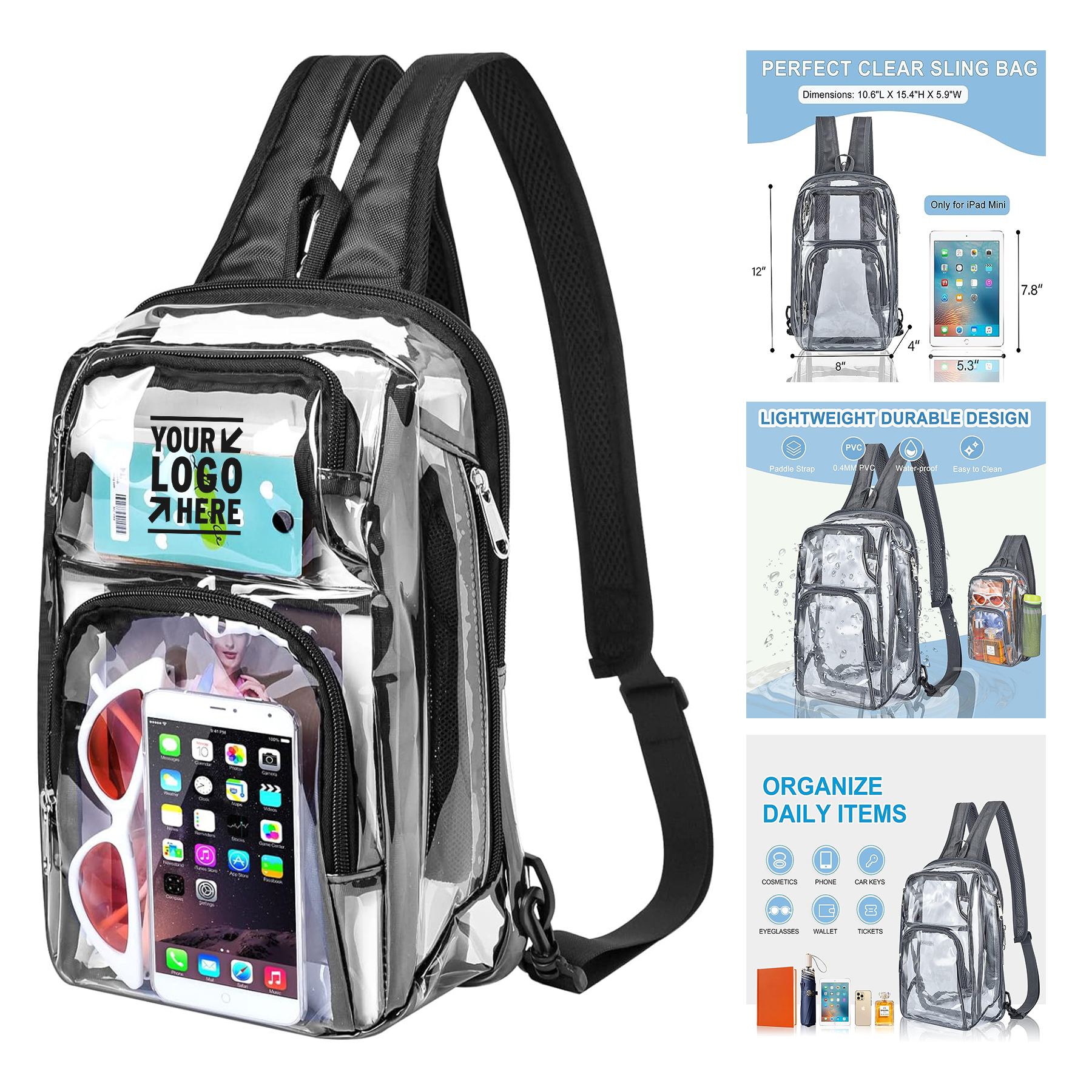 Adjustable Reinforced Strap Backpack Stadium Approved 3 in 1 Clear Crossbody Sling Bag 1