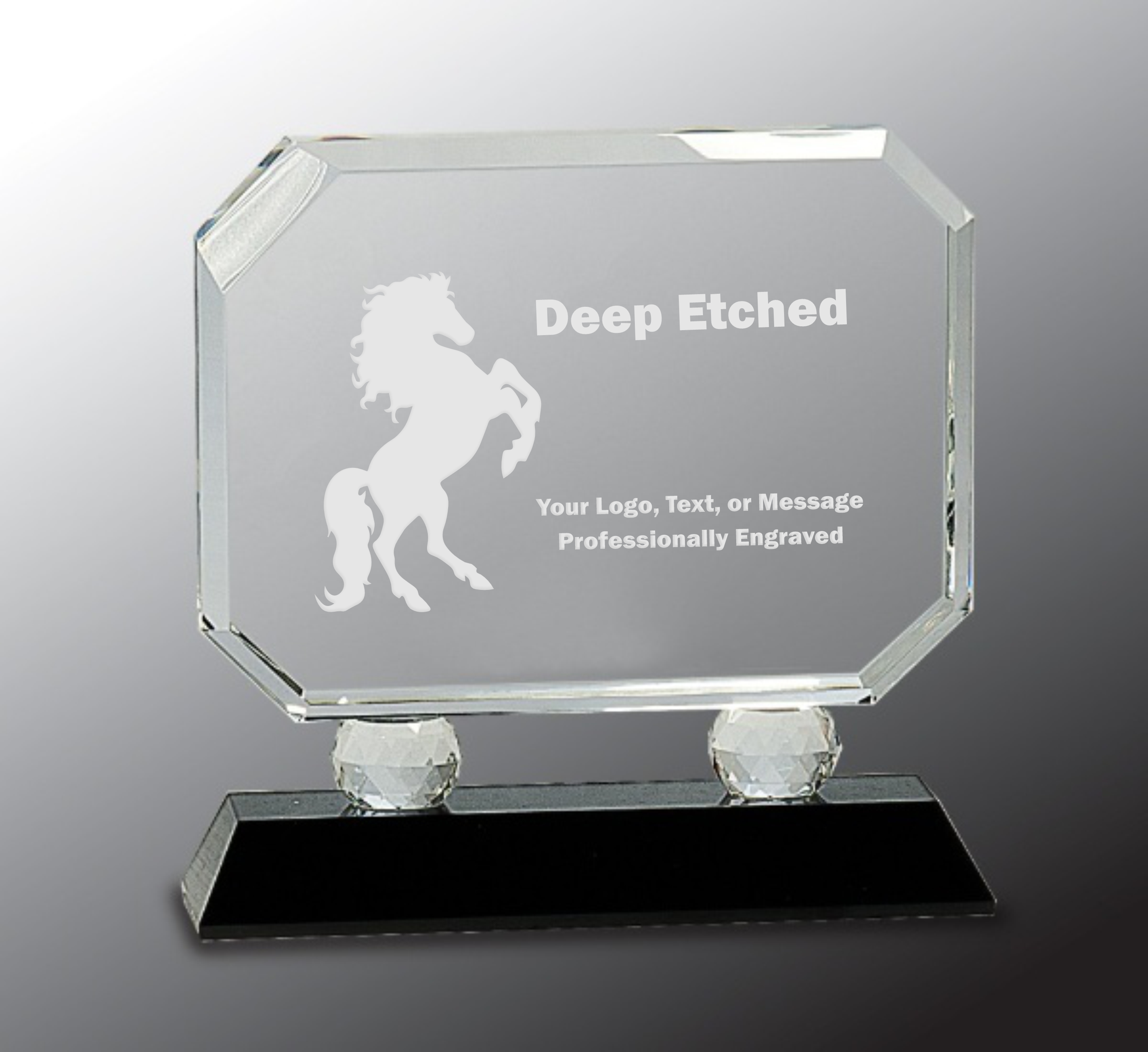 6 3/4" Rectangle Crystal on Black Pedestal Base Crystal Award