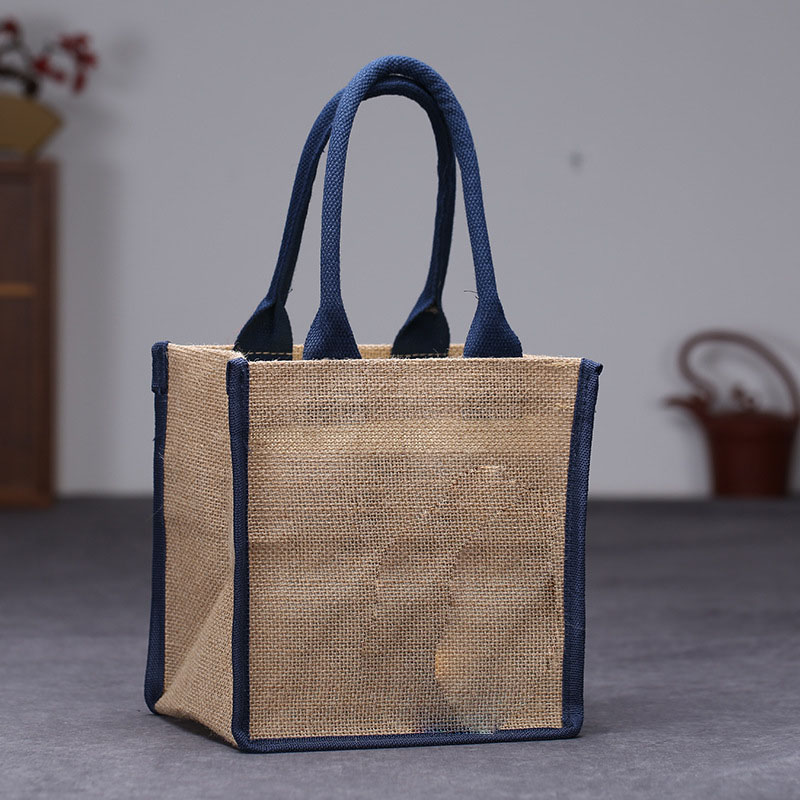 Natural Burlap Reusable Jute Beach Bag w/ Full Gusset ----11.81"x4.72"x10.24" 5