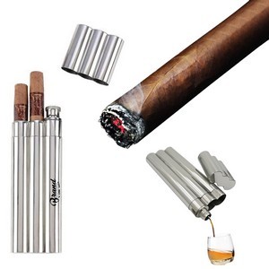 Double Cigar Case With 2oz Stainless Steel Flask 2