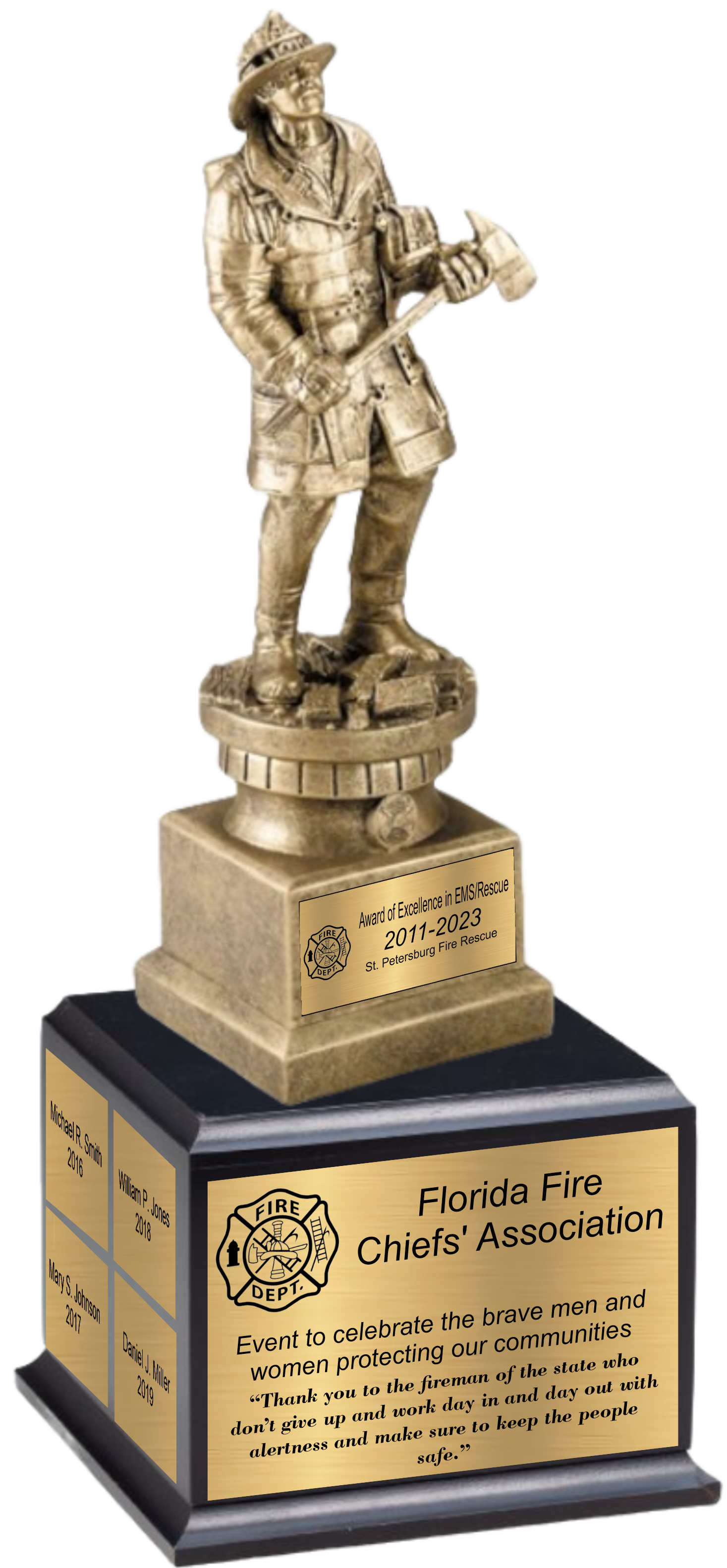 13" Premium Gallery Sculpture Golden American Hero Firefighter Fireman Resin Trophy Award 4