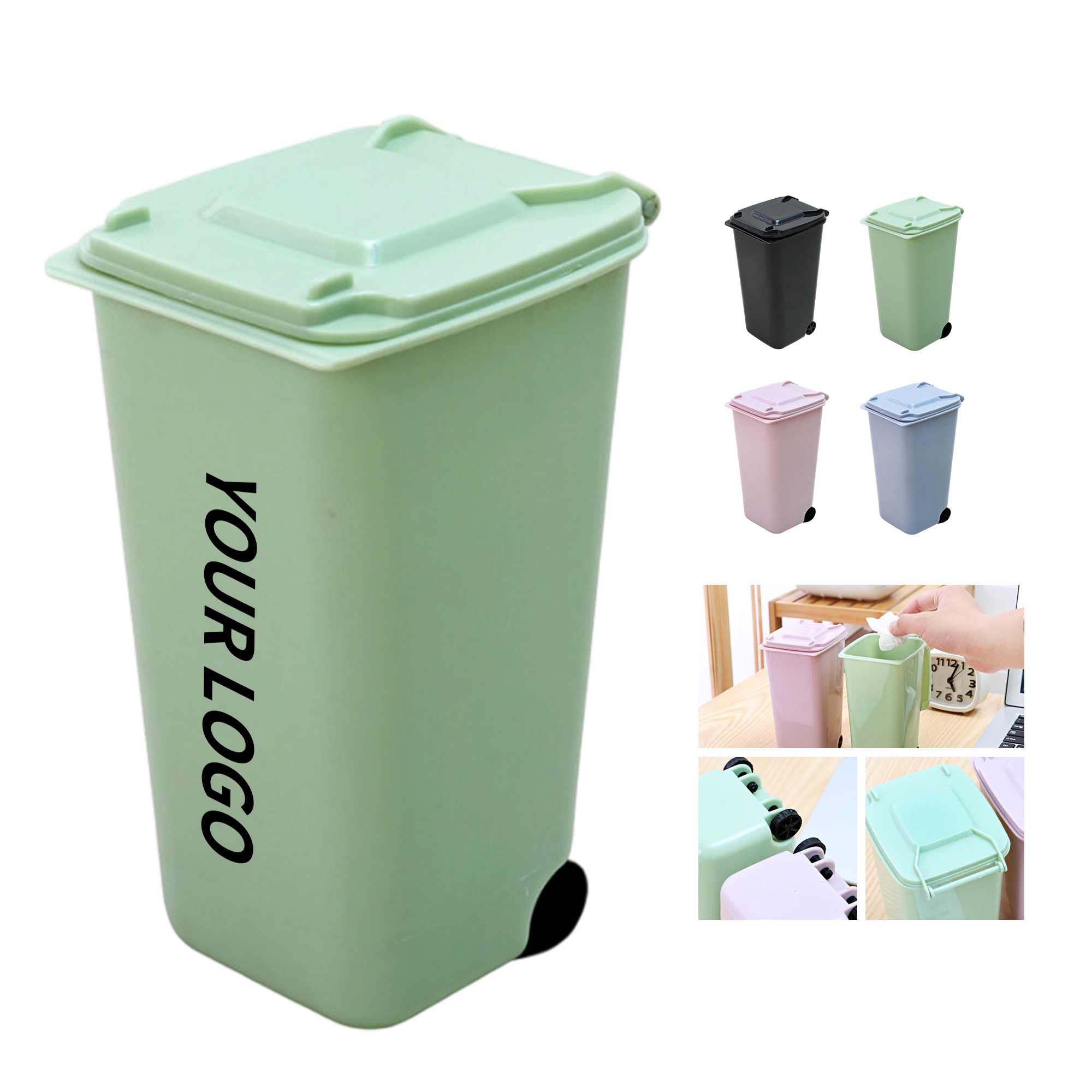 PP Plastic Mini Trash Bin Shaped Pen Holder With Lid 2