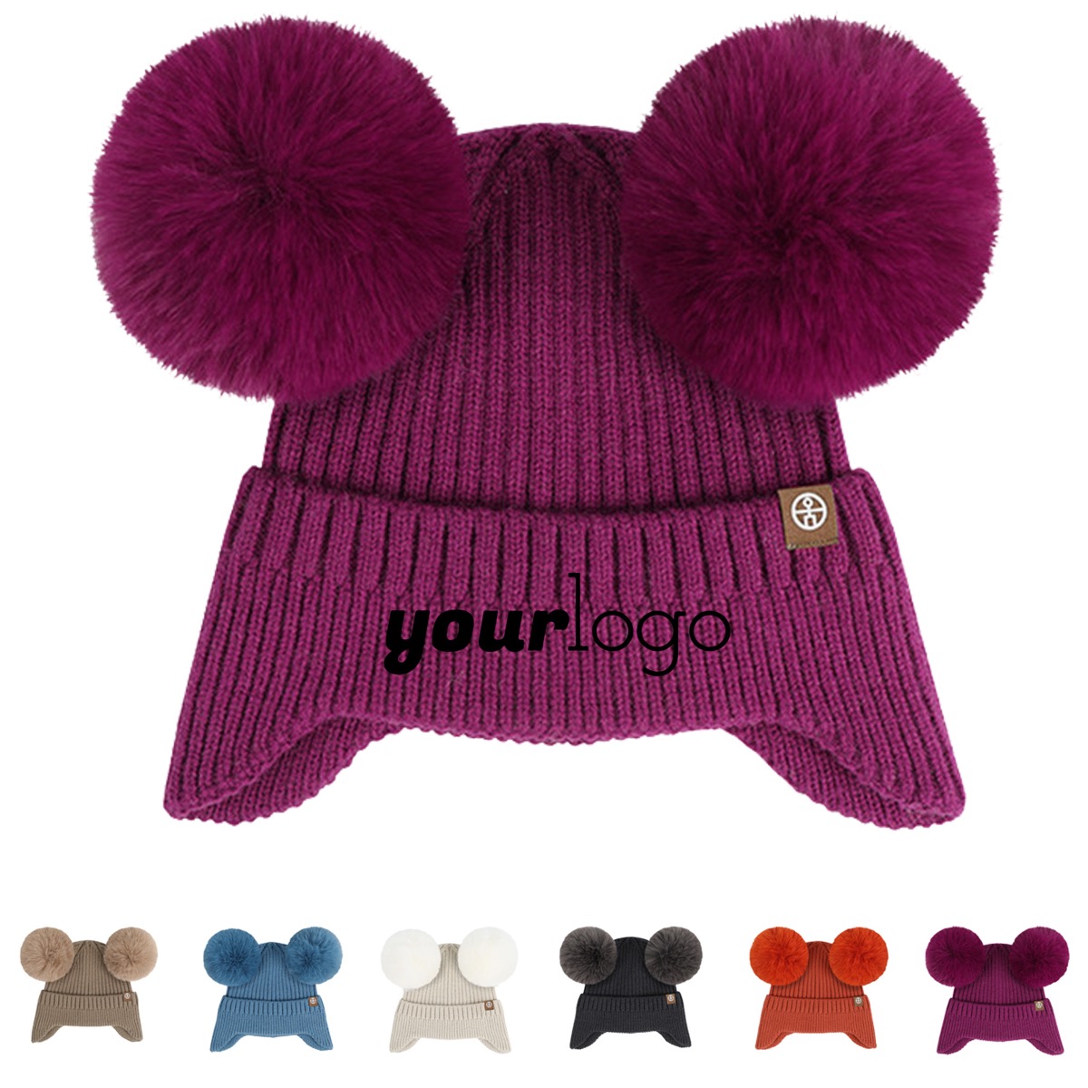 Double Pompom Kids Winter Beanie with Earflaps and Wool Blend 4