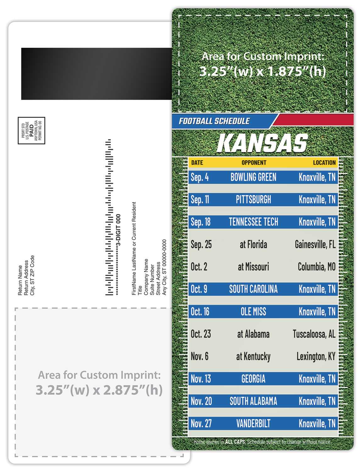 Football Schedule Laminated Card/Postcard with Magnet Strip 3.5x8.5 - 14 pt. 3