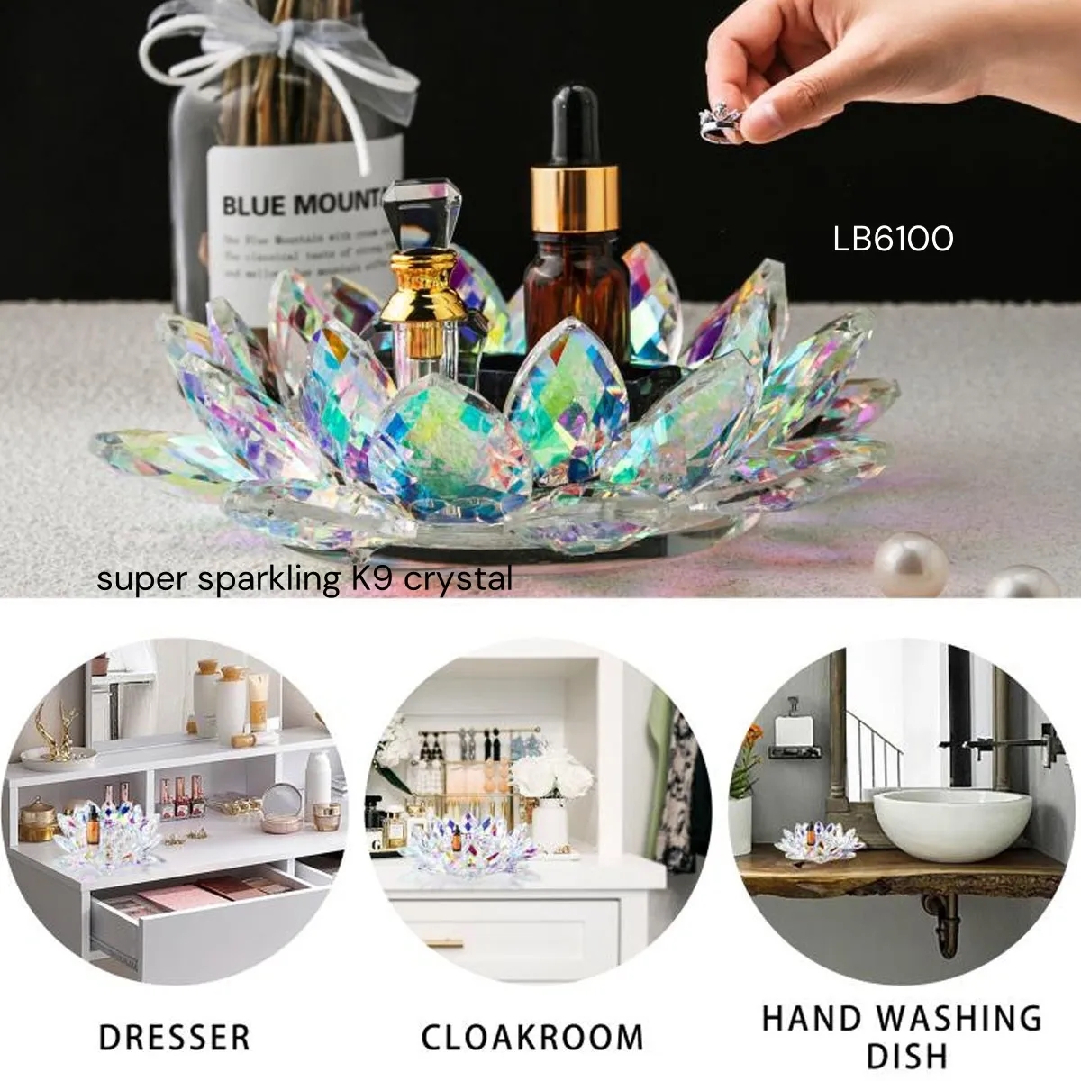 Engraved Lotus Crystal Candle Holders Jewelry Box 5