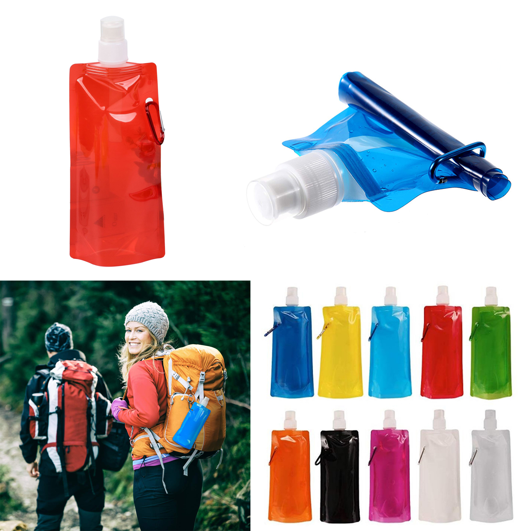 16 oz Collapsible Reusable Water Bag With Clip 1