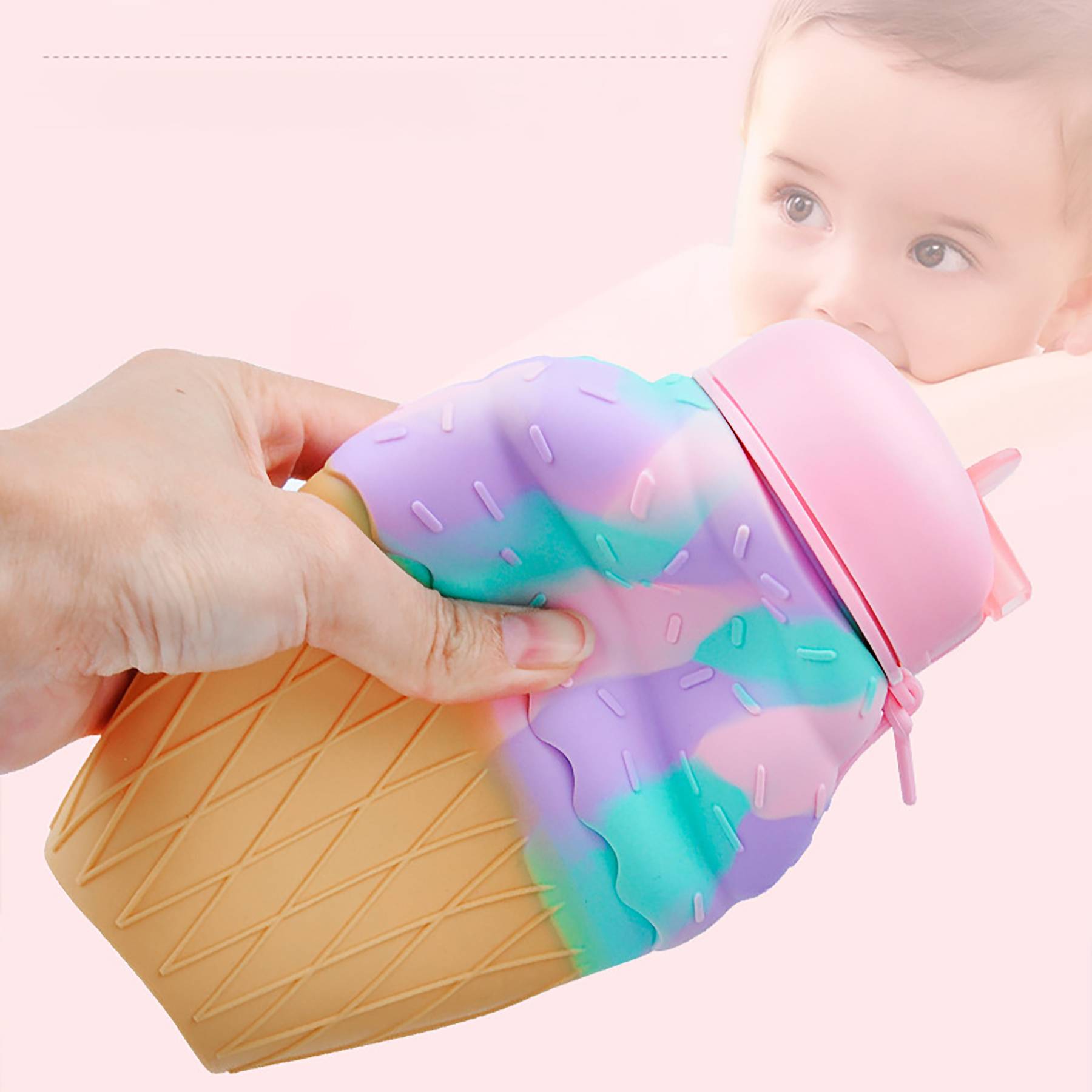 16.6 oz Kids Ice Cream Shape Children Water Silicone Bottle 6