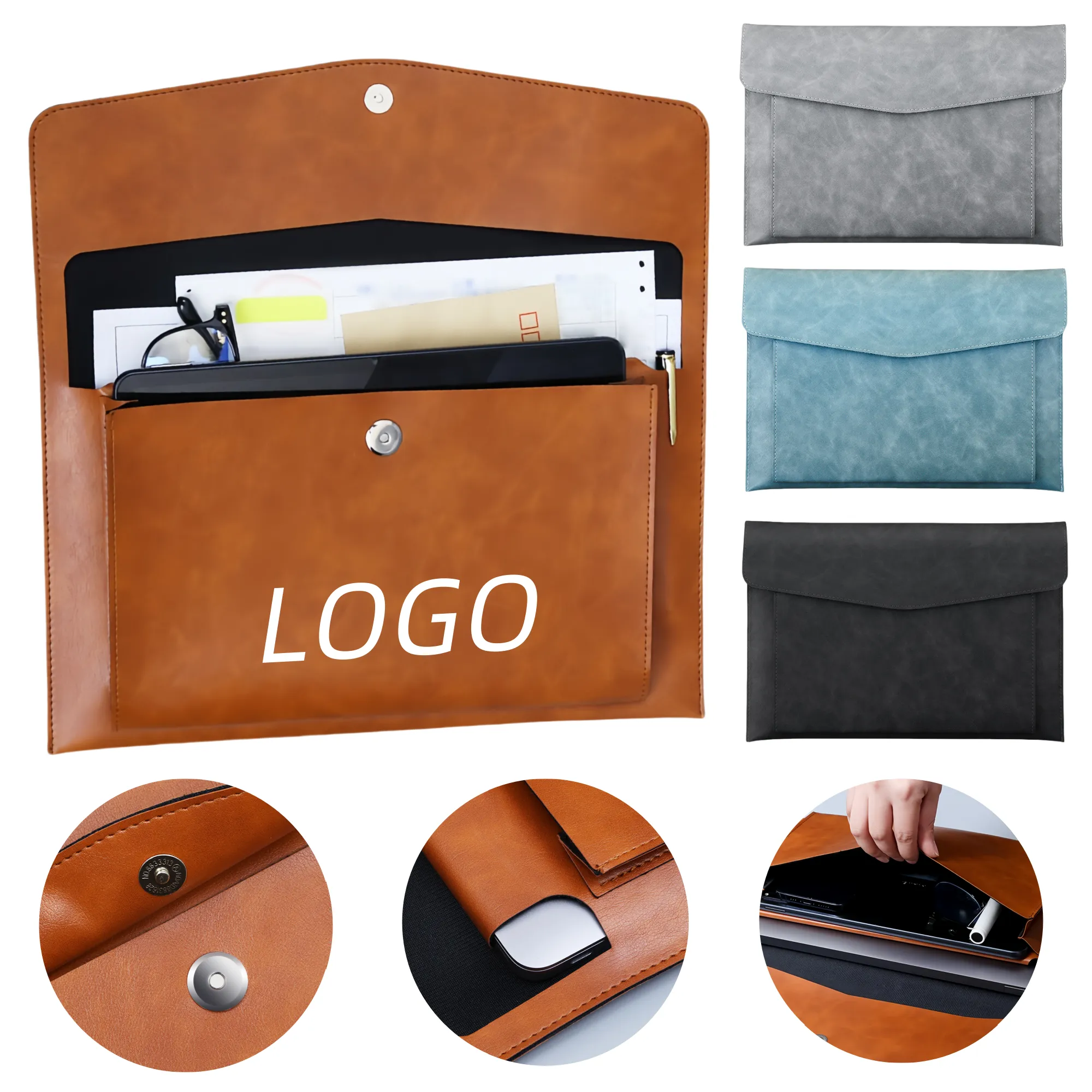 A4 Double Layer Leather Business Document Bag 2