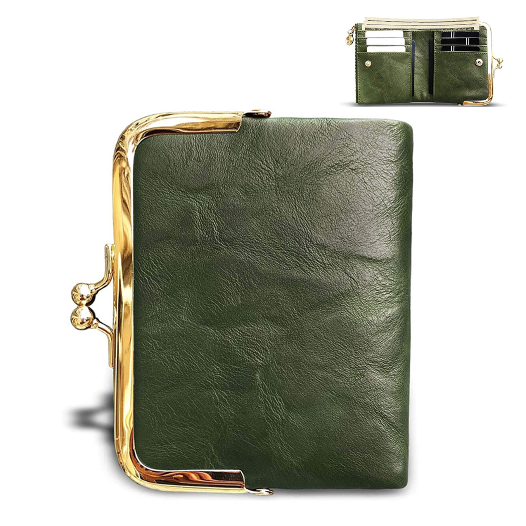 genuine leather Ladies Coin Purse With Zipper and Kiss Lock 7