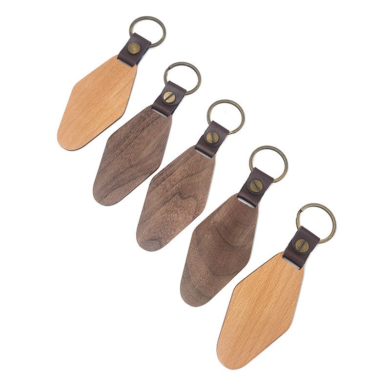 Engraved Wooden w/ Leather Keychain 1