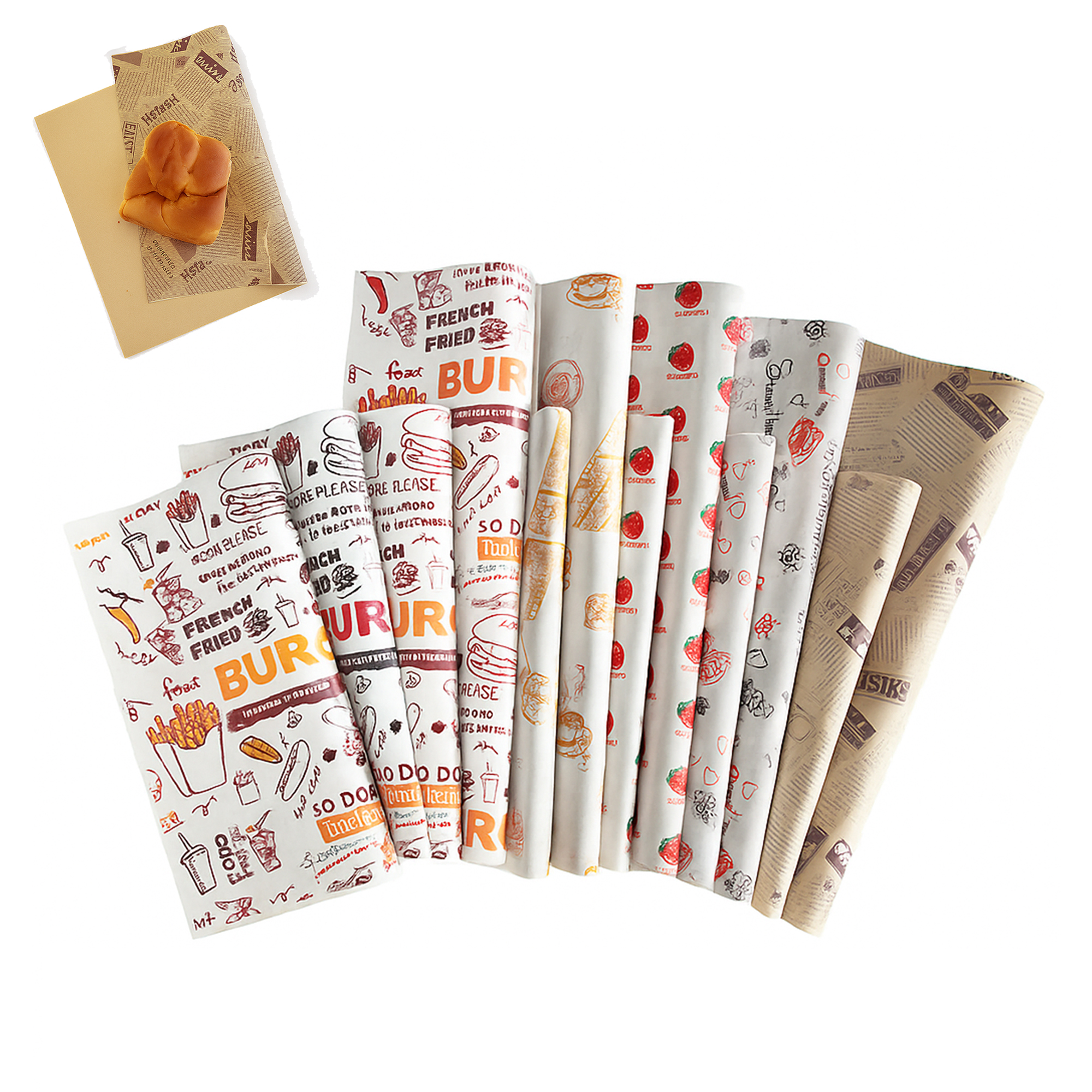 Printed Greaseproof Food Wrapping Paper 50 Sheets 2