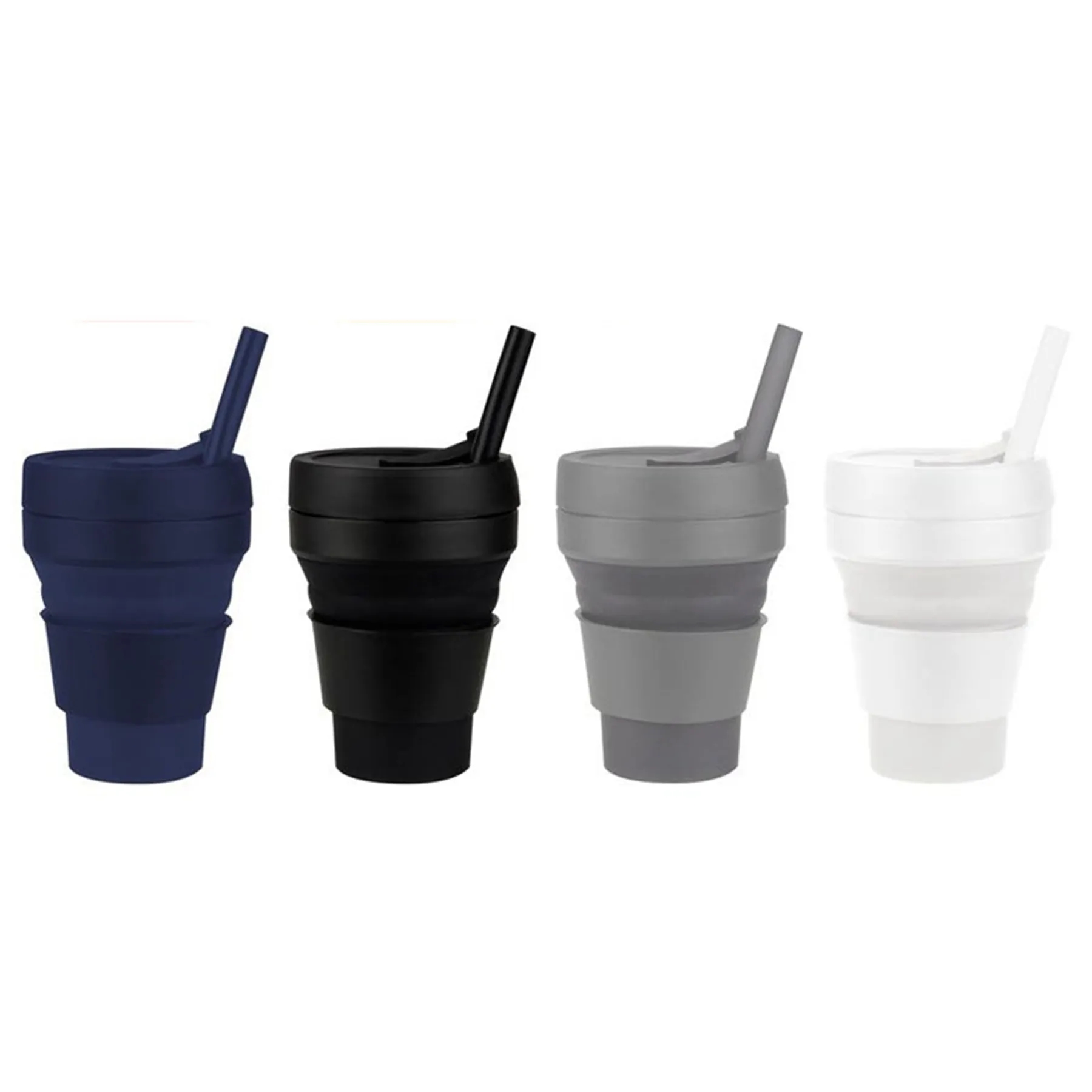 12 Oz. Collapsible Travel Silicone Straw Coffee Cup with Lid 7