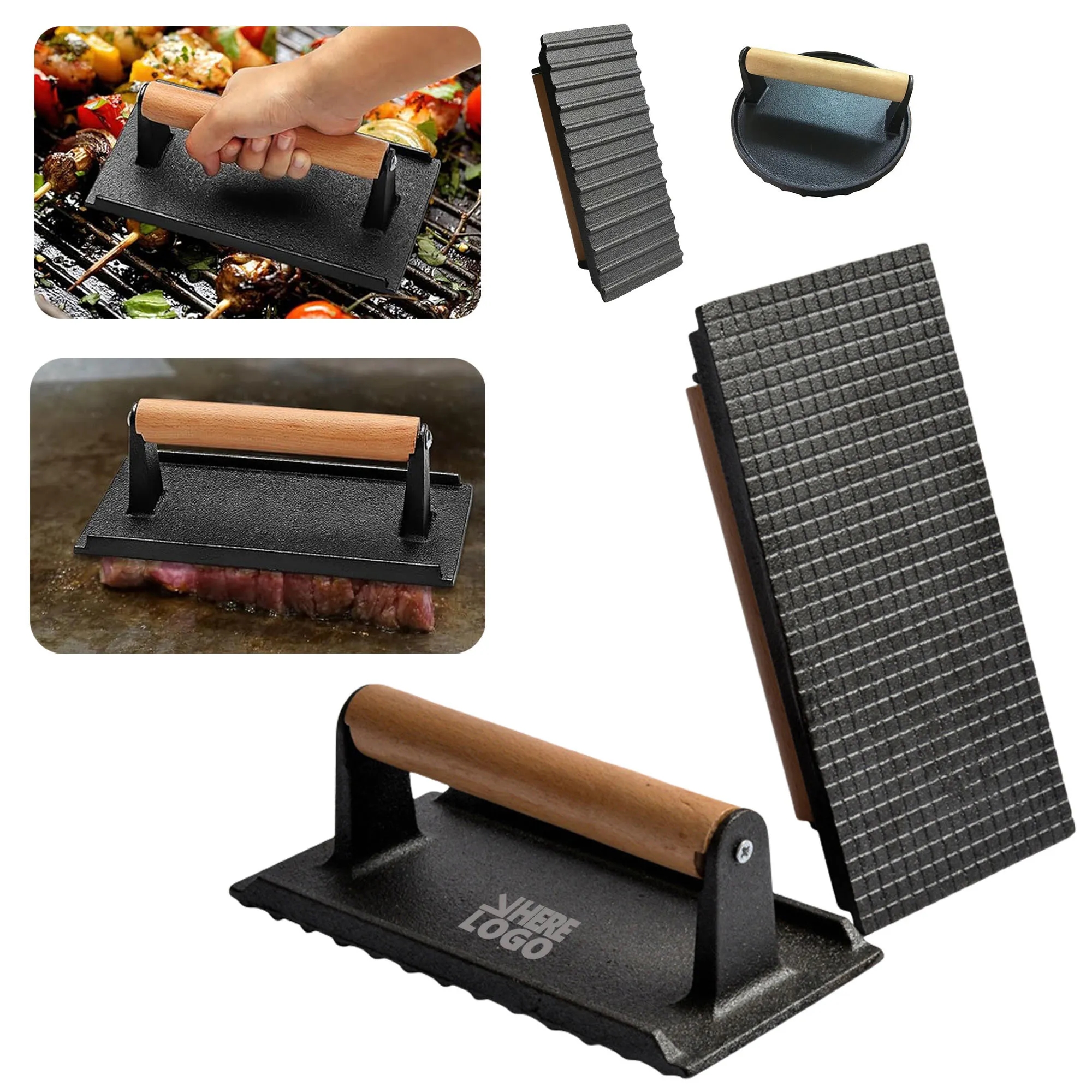 Heavy Duty Rectangle Round Grill Burger Press 1