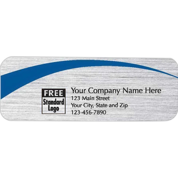Rectangular Label on Brushed Silver with Blue Arc 2