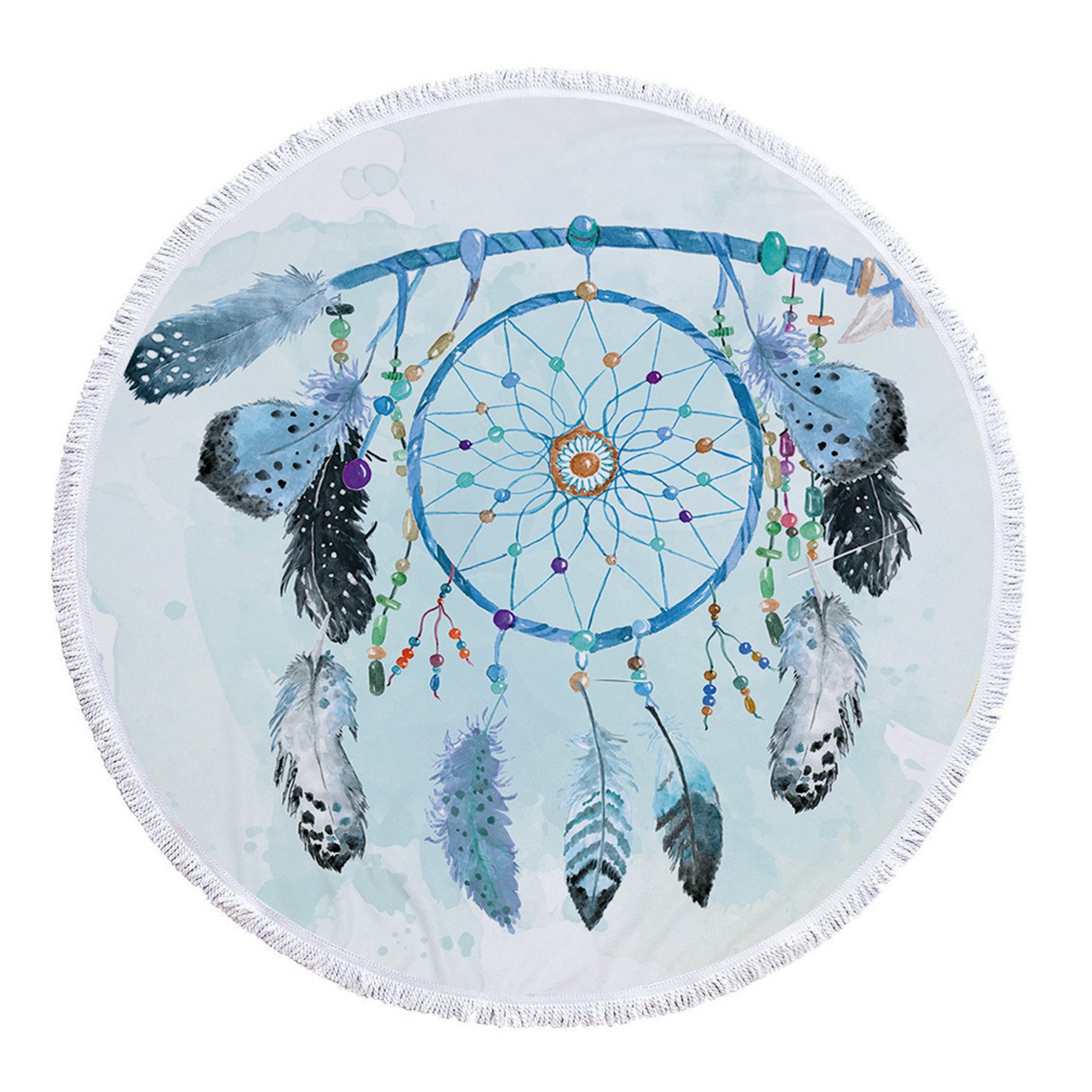 Dreamcatcher Printing Round Beach Towel With Tassels 2