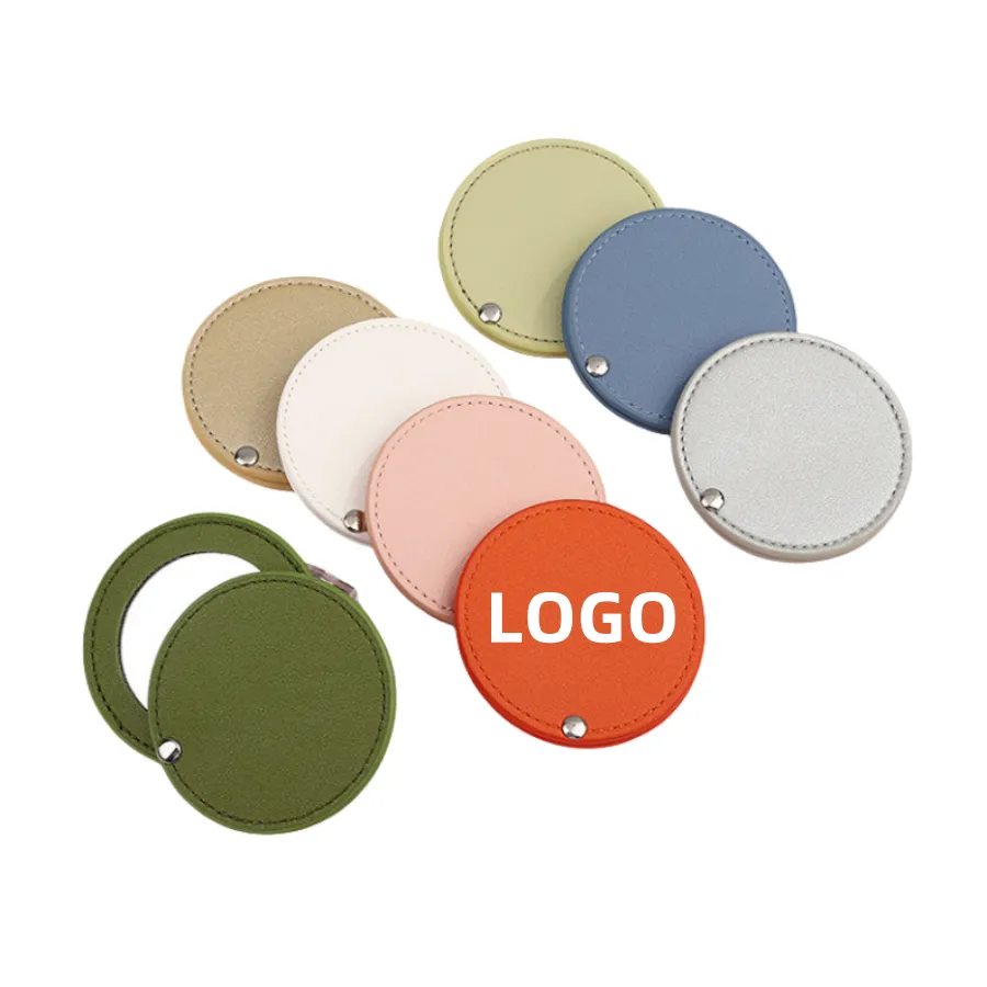 Round Portable Makeup Mirror with PU Leather Cover 1