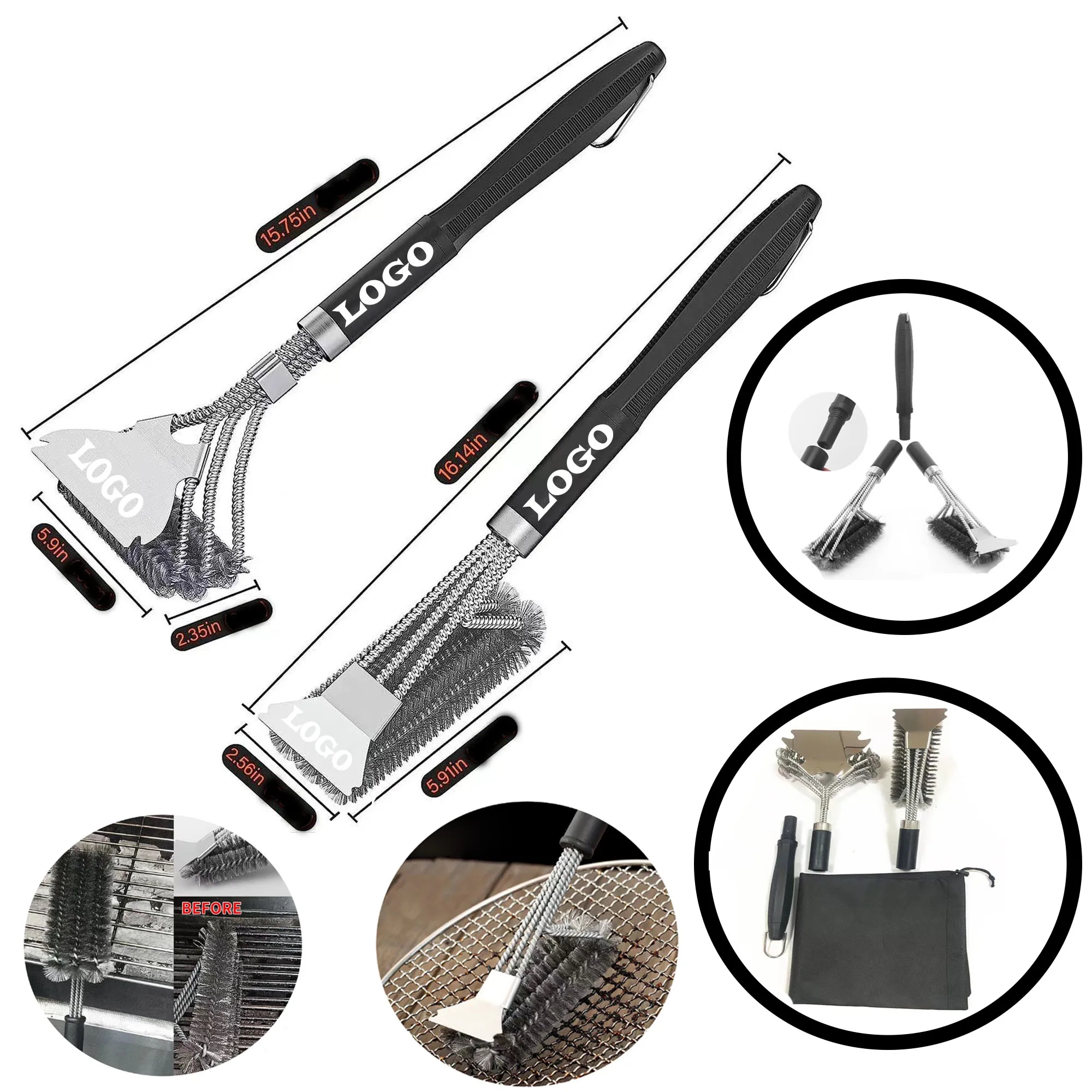 Replaceable Brush Head Stainless Steel Grill BBQ Tool 2