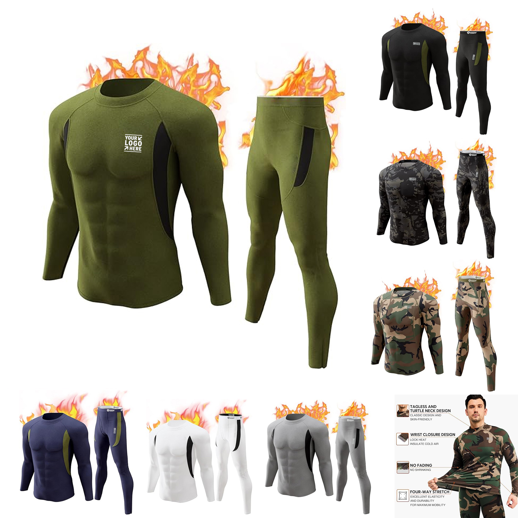 Men Winter Sport Base Layer Bottom Top XS-4XL Thermal Underwear Long Johns Set 2