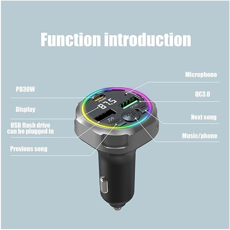 New Car Bluetooth Charger with Multicolor Breathing Light 3
