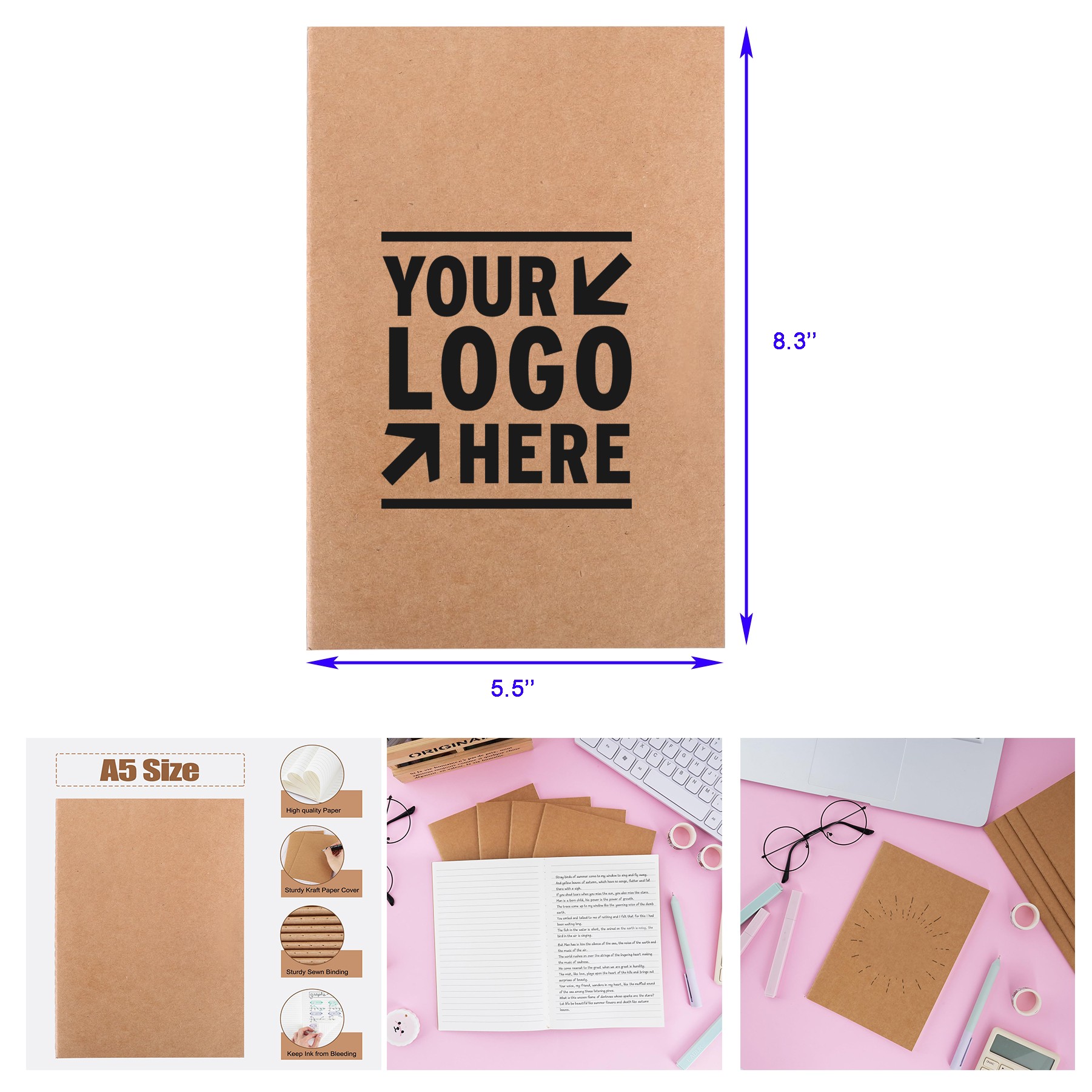 60 Pages Kraft Horizontal Ruled Notebook 1