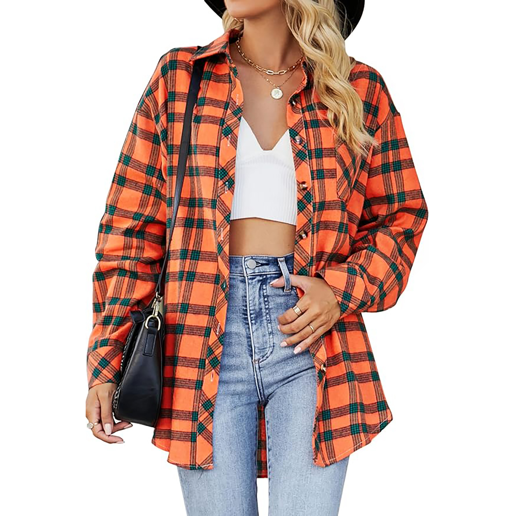 Women's Long Sleeved Plaid Shirt 27