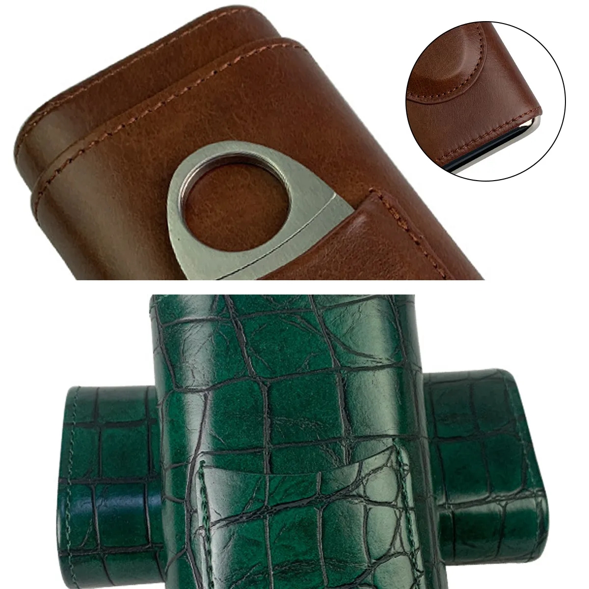 Travel PU Leather Cigar Case With Cutter Pocket 5