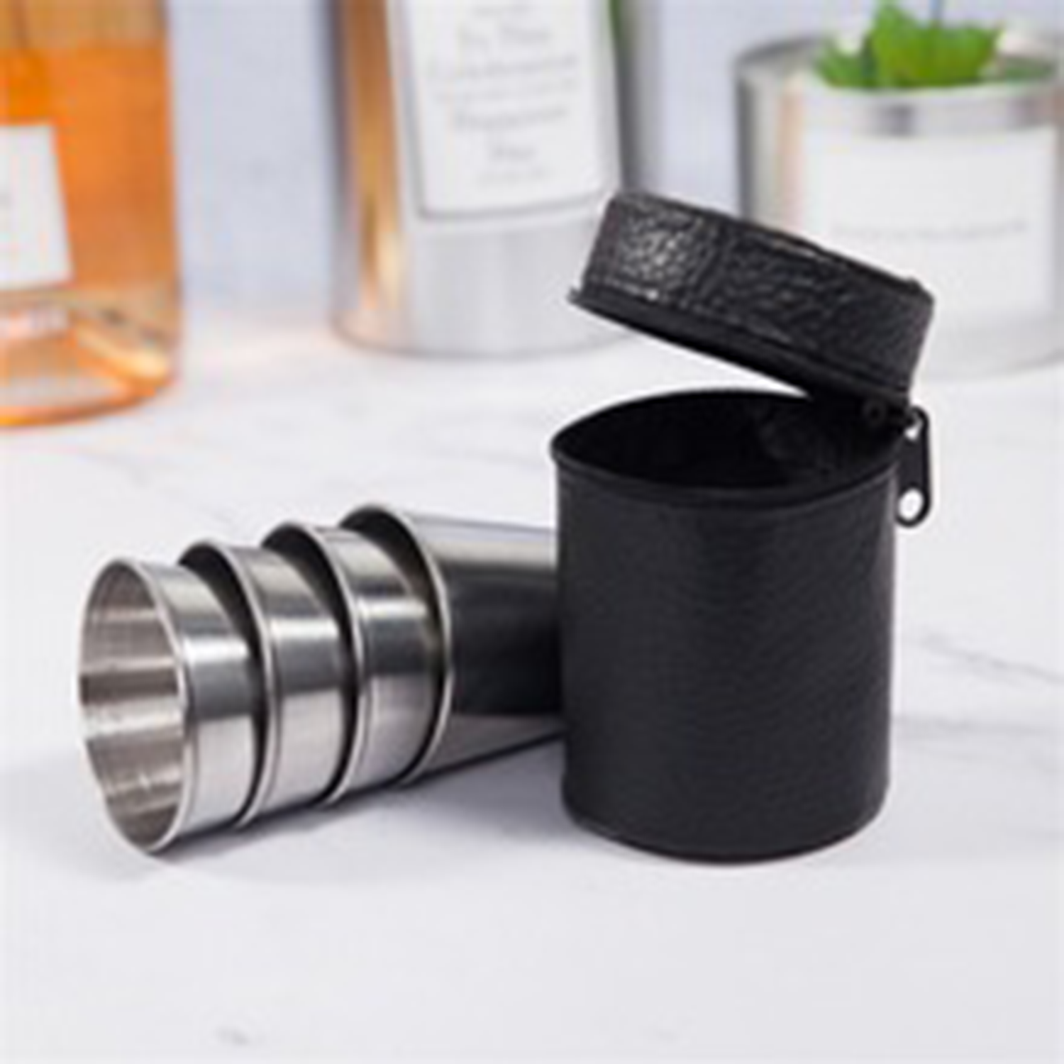 4pcs 1Oz Stainless Steel Shot Cups w/ Leather Case 5