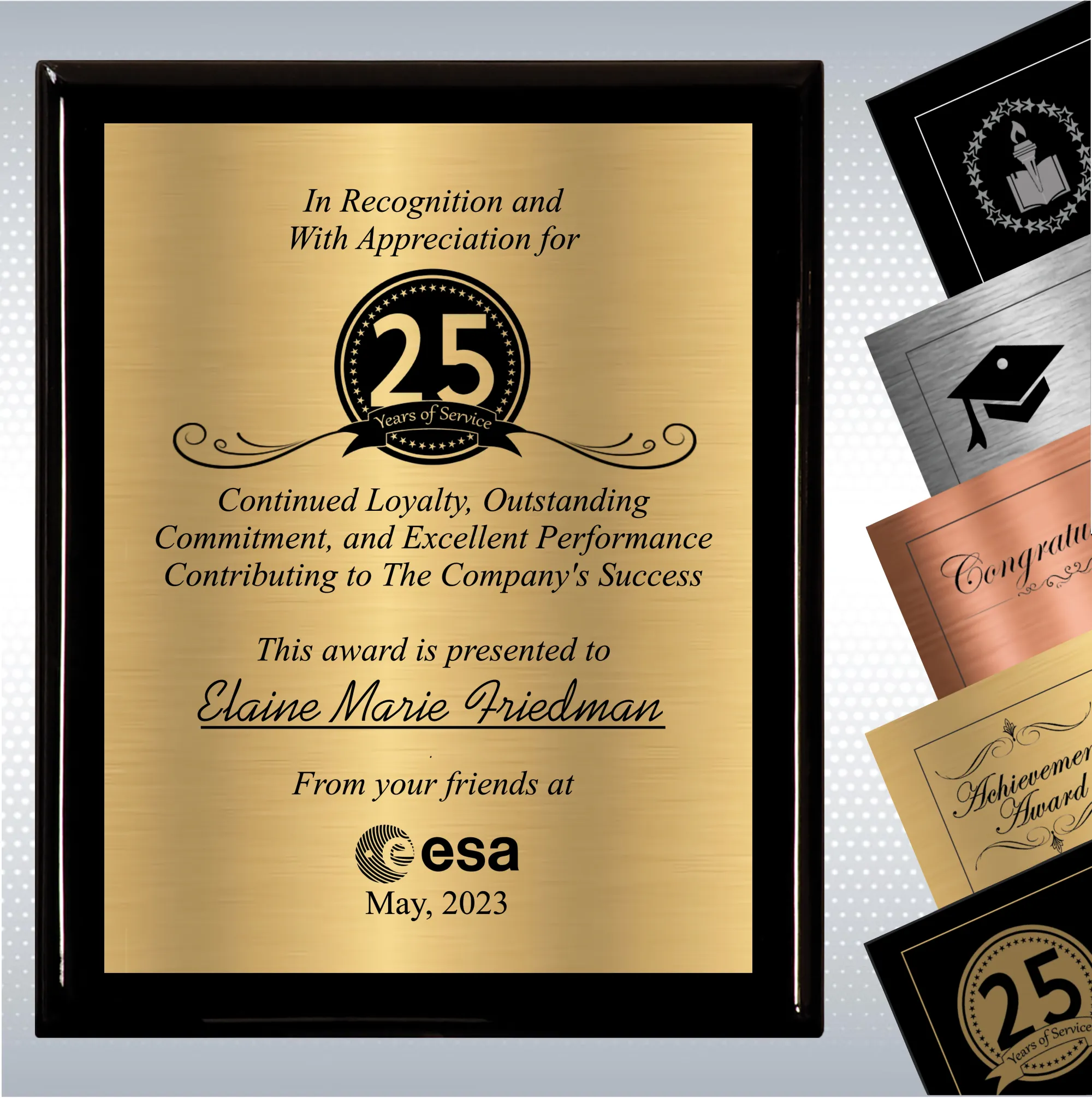 Black Piano Finish Wood Plaque Personalized Years of Service 10