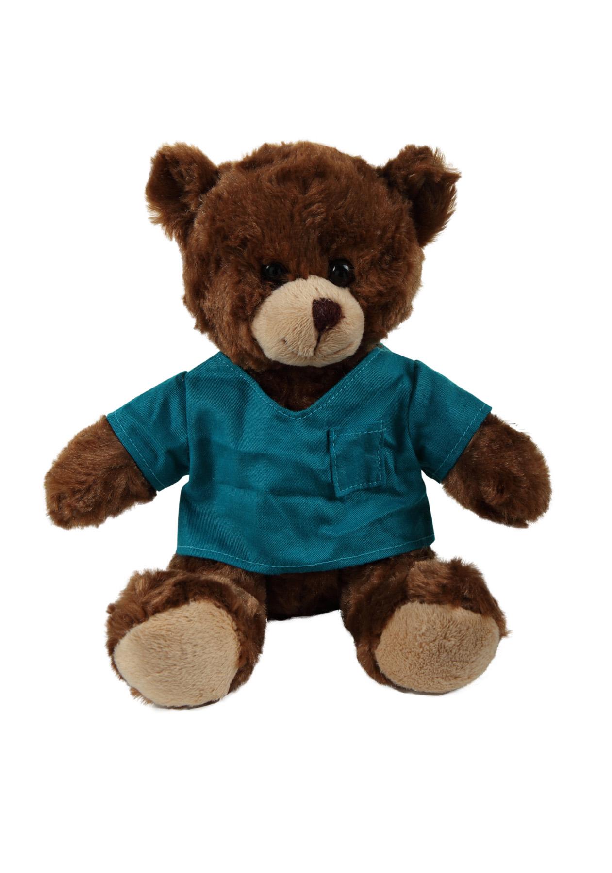 soft plush  Chocolate Curly Sitting Bear with Medical Scrub
