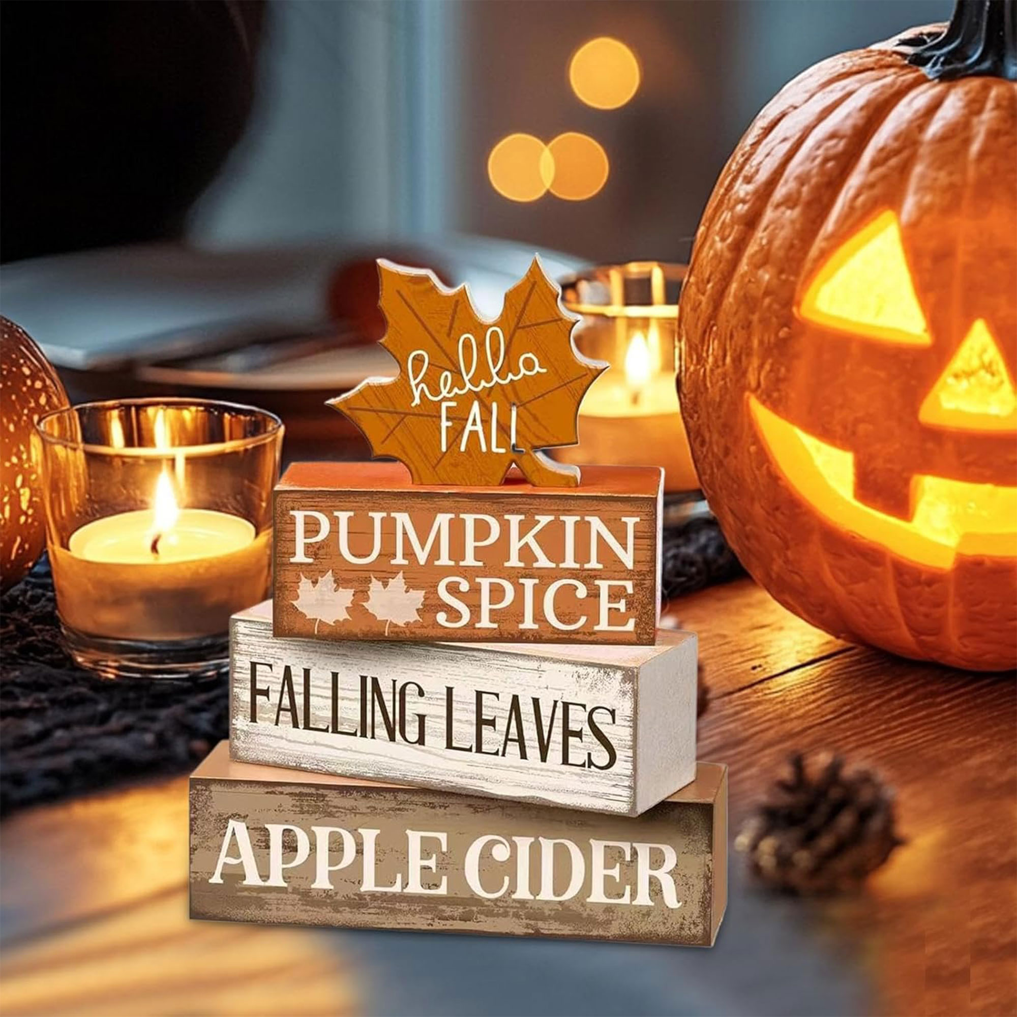 Autumn Maple Leaf Decorative Wooden Blocks 4