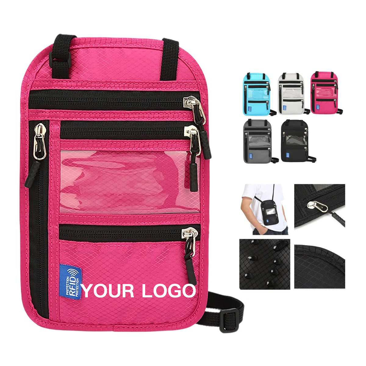 Travel Neck Pouch with Clear ID Window 2