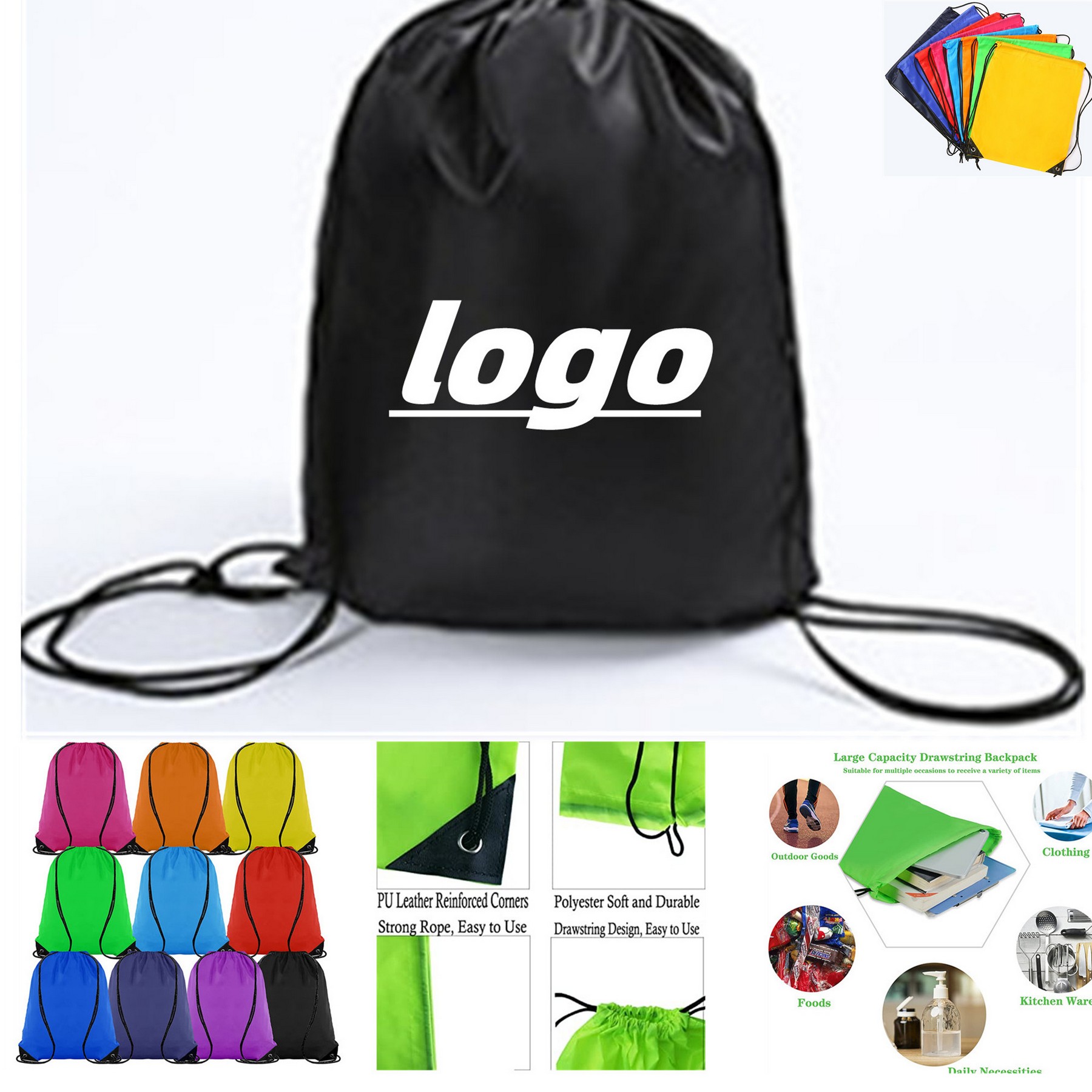 Double Shoulder Drawstring Harness Pocket Backpack