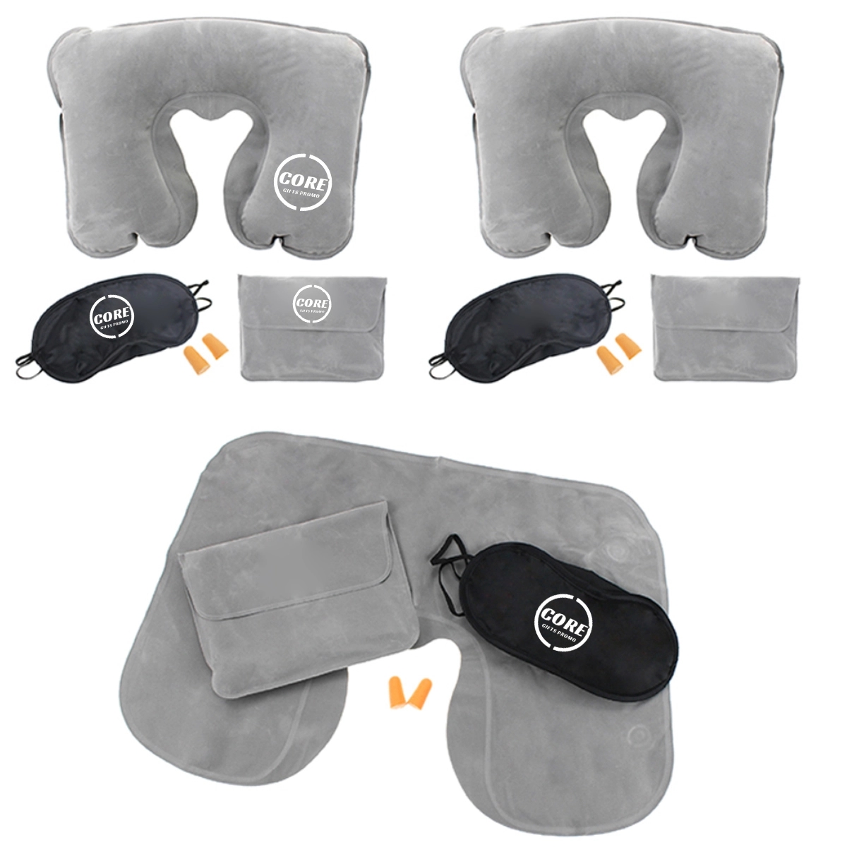 Inflatable Pillow Eye mask ear plug Travel Set 4
