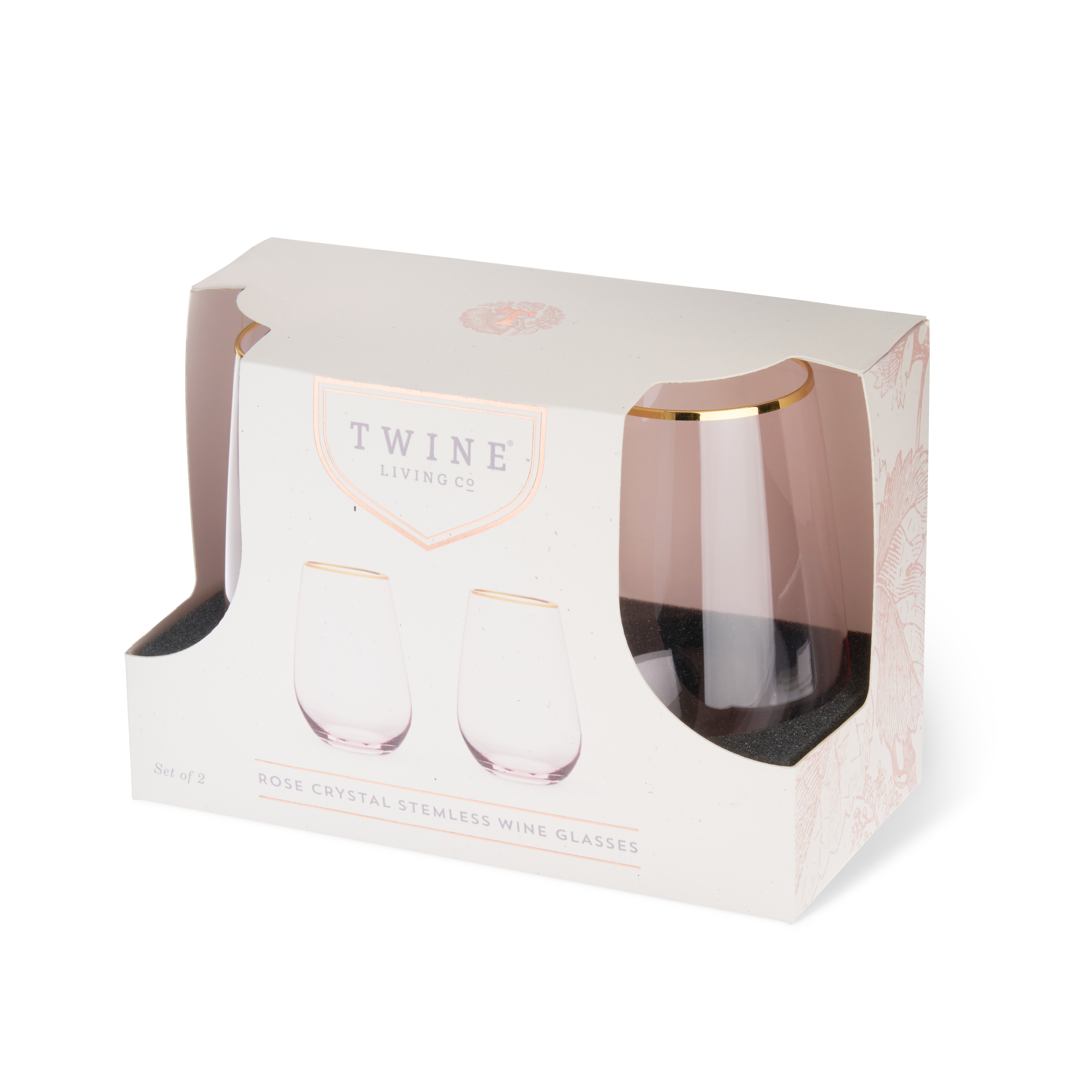 Twine Living® Rose Crystal Stemless Wine Glass, set of 2 6