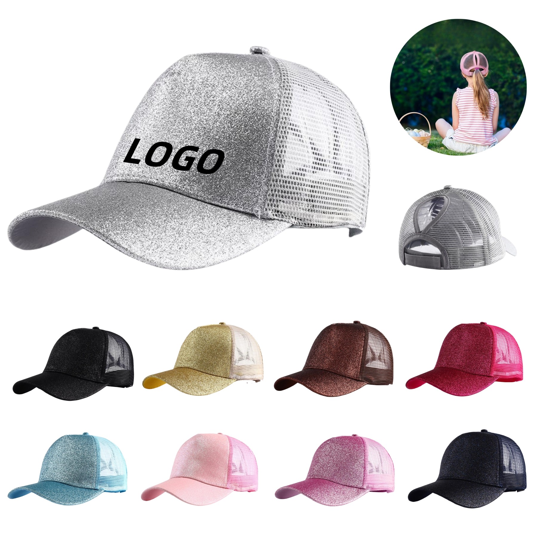 Glitter Ponytail Mesh Cap