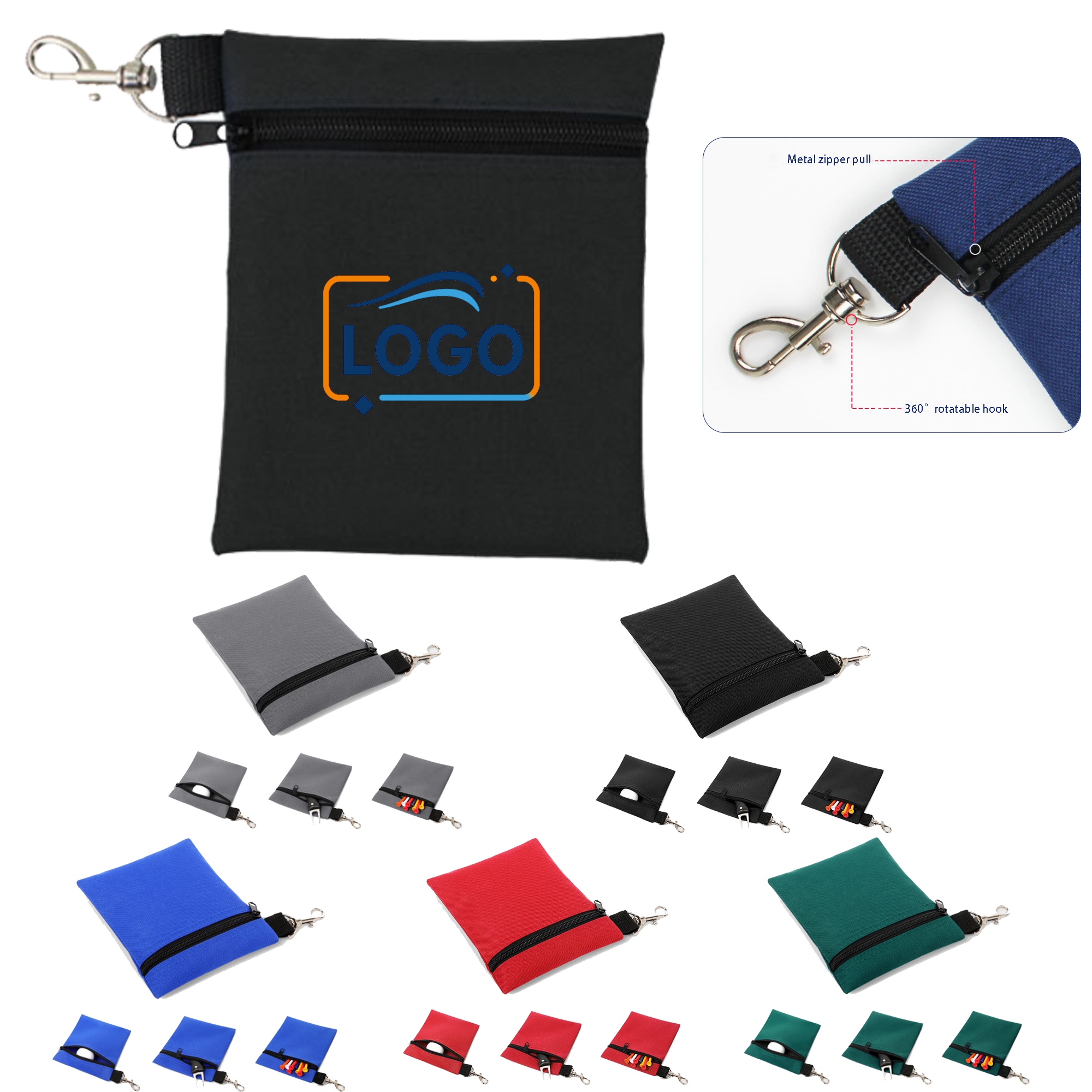 Durable Oxford Golf Ball Pouch with Swivel Clip 2