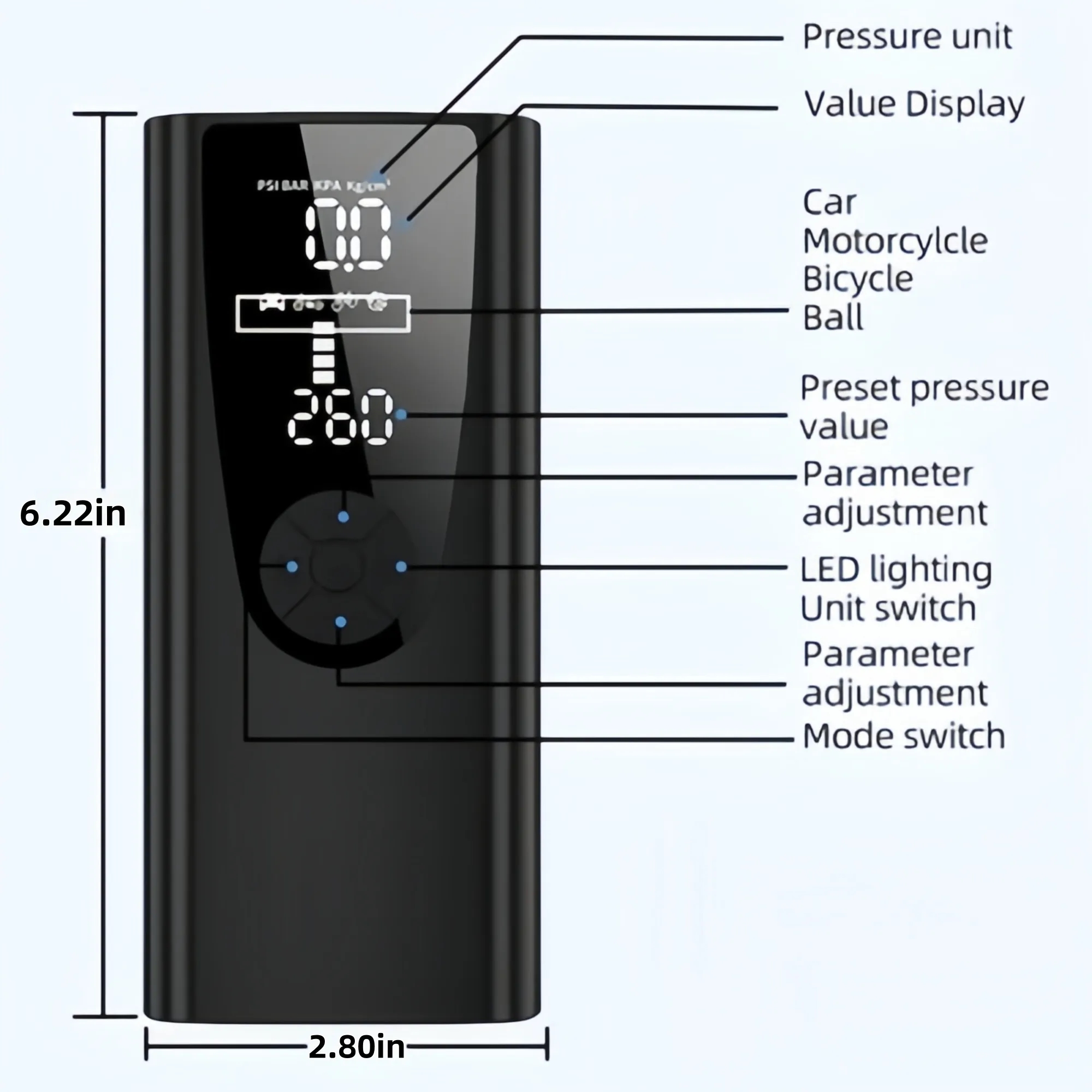 6000Mah Electric Portable Air Pump Tire Inflator Compressor 3