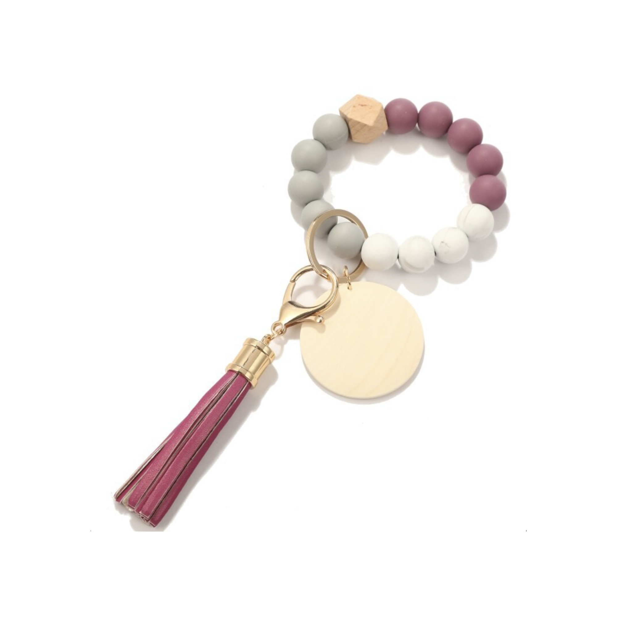 MOQ 10 PCS Customizable Silicone Key Bead Wood Bracelet Keychain 8