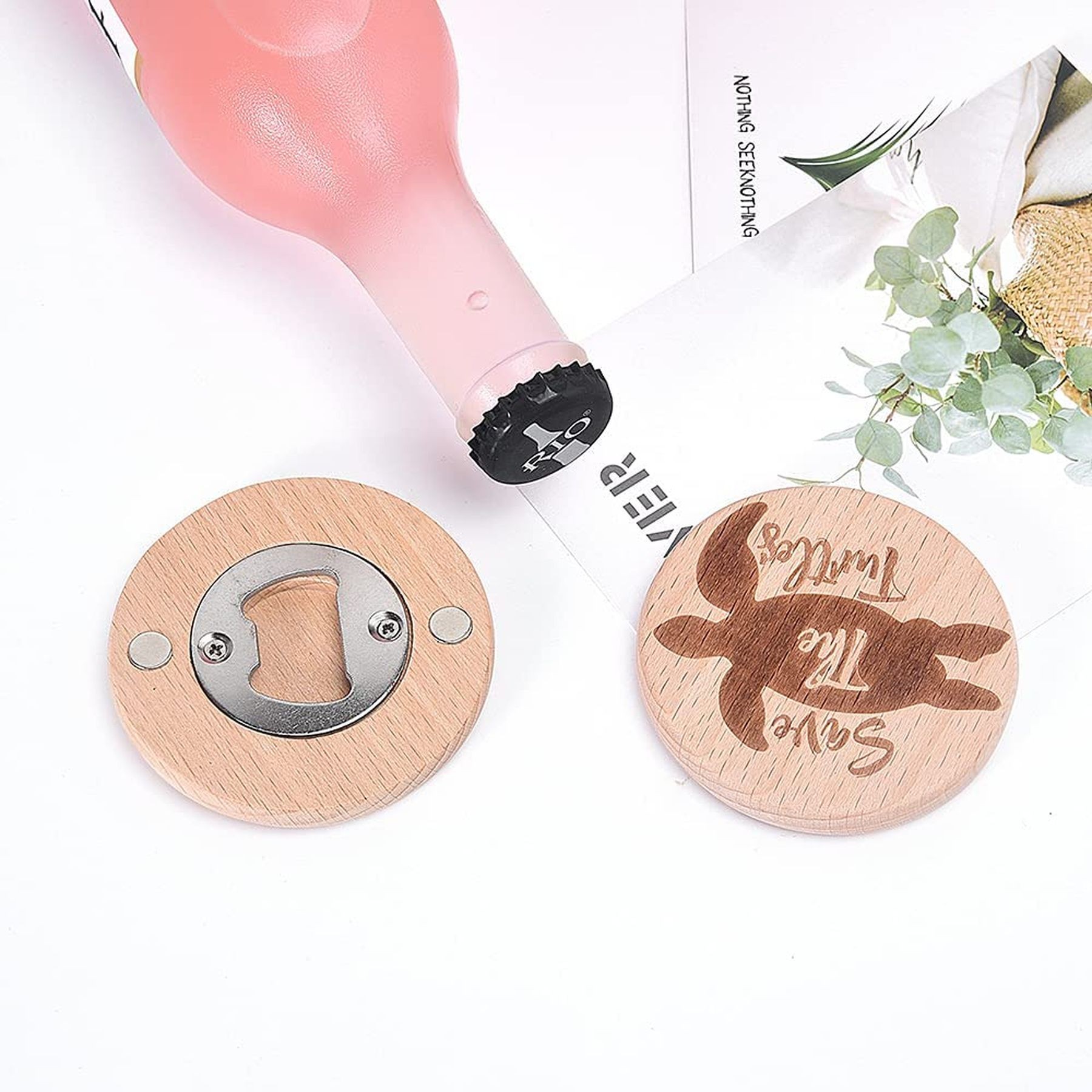 2 In 1 Beer Bottle Opener Wooden Magnetic Fridge Magnet 4