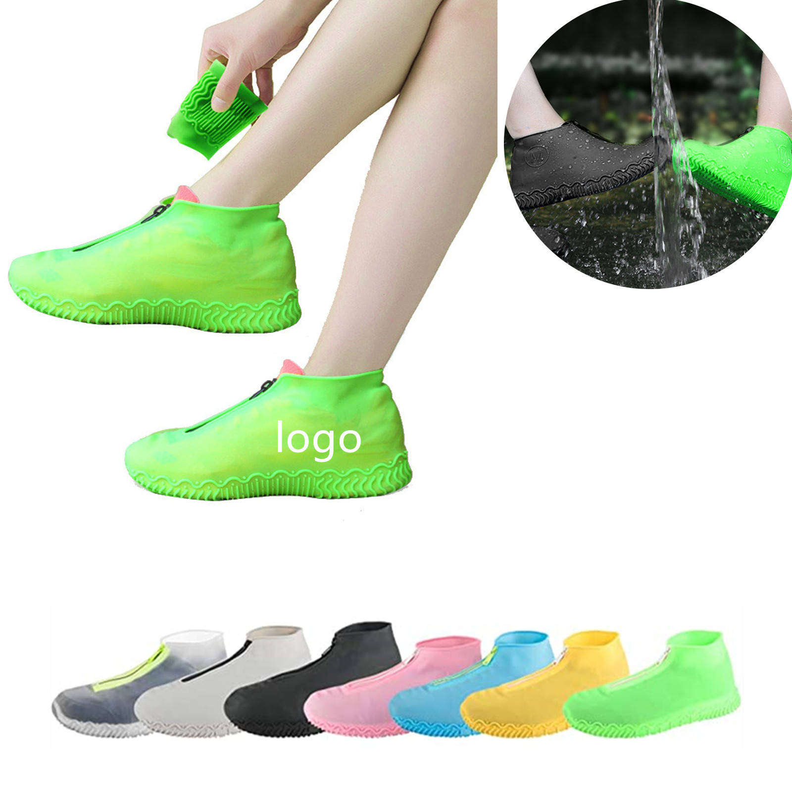 Reusable Foldable Not-Slip Rain Shoe Covers with Zipper 2