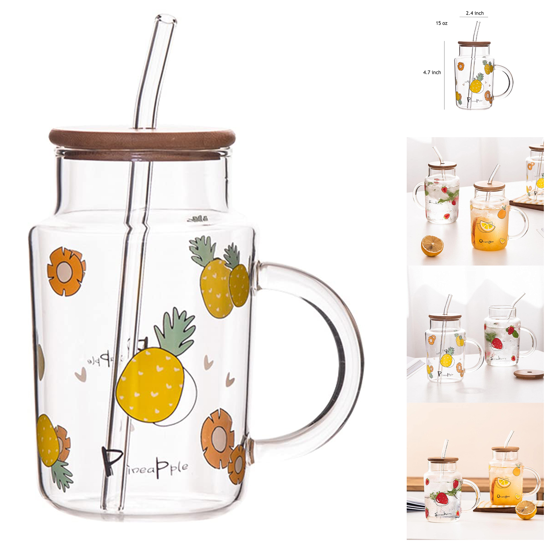 Clear Glass Mug with Lid and Straw 2