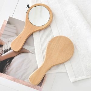Round Portable Makeup Reusable Holding Wooden Mirror 1