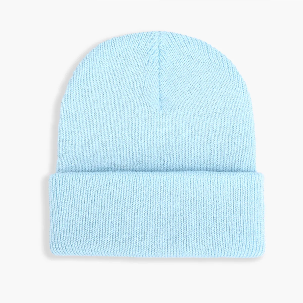 Children's solid color flanged warm knitted hat 5