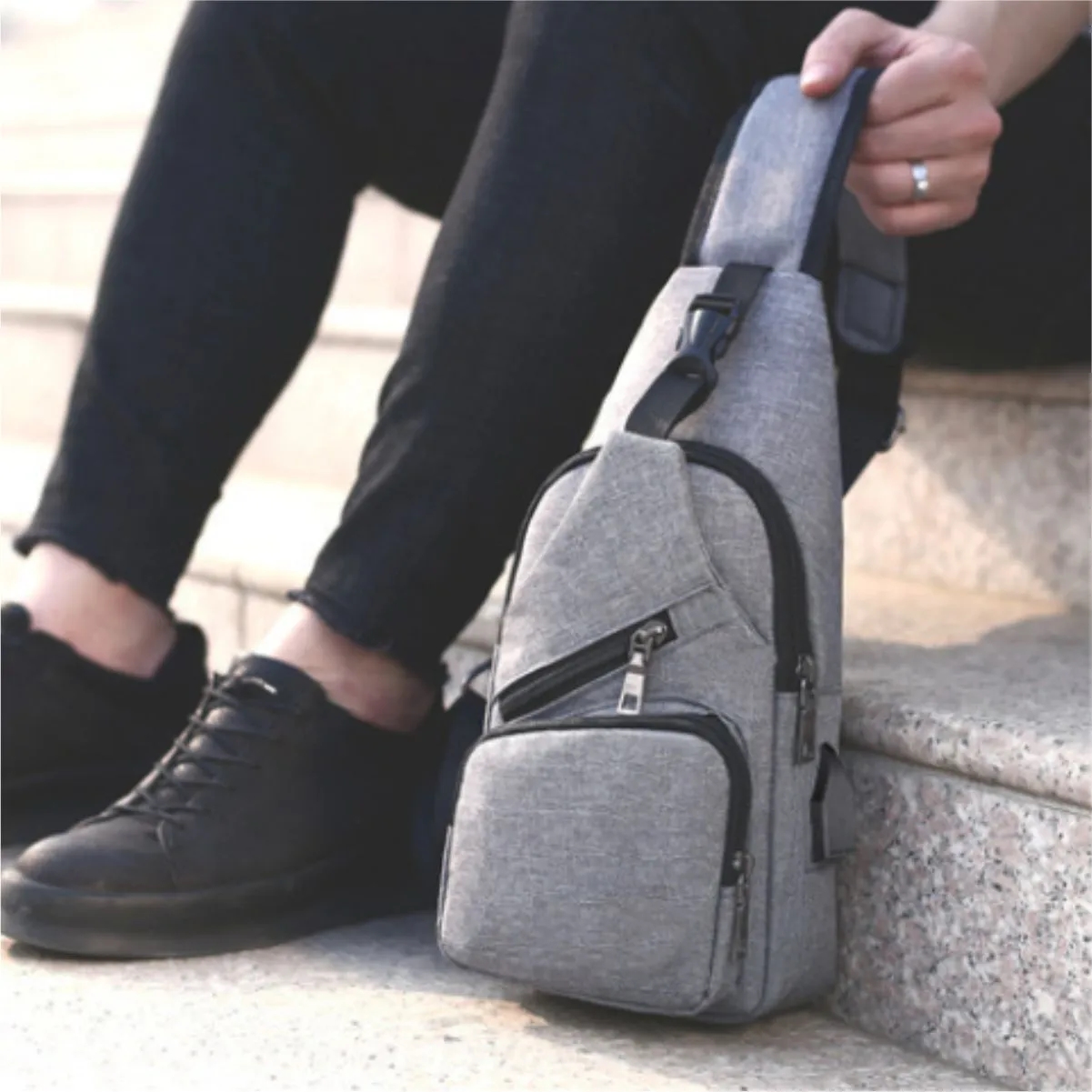Crossbody Sling Bag with Anti Theft And USB Charging Port, custom fanny pack with logo imprint 6