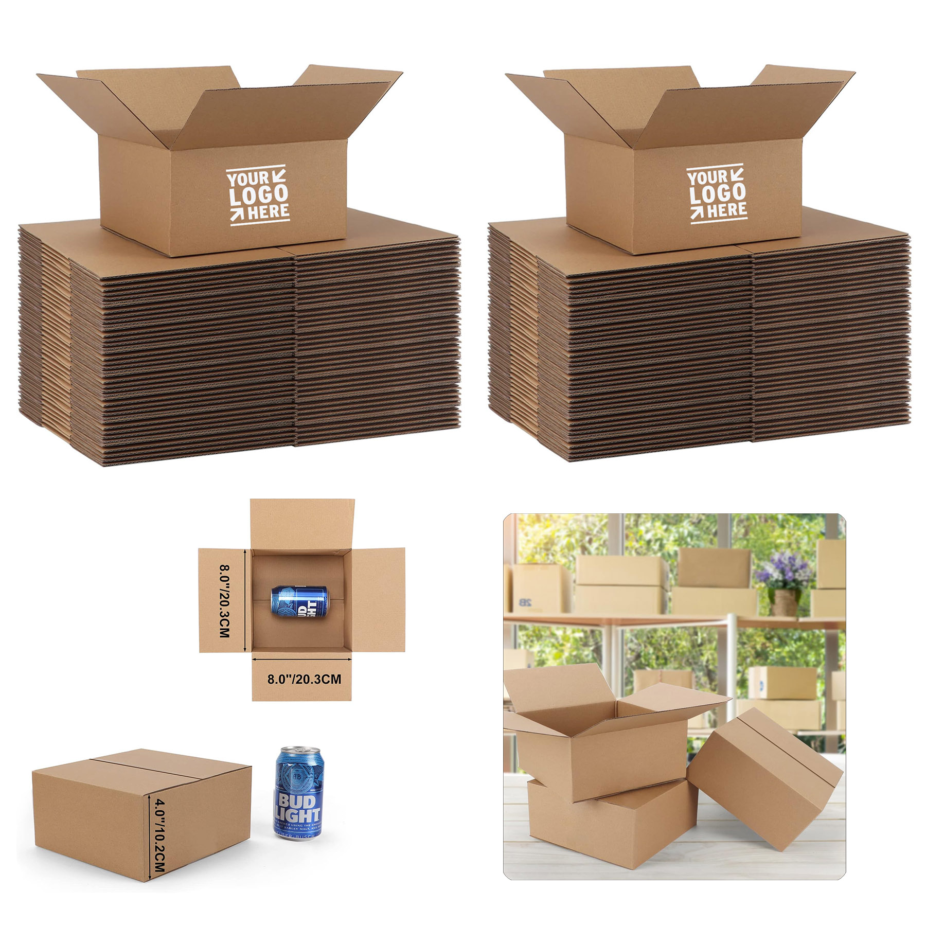 Business Lightweight 8x8x4 Inches Corrugated Cardboard Shipping Packaging Box 